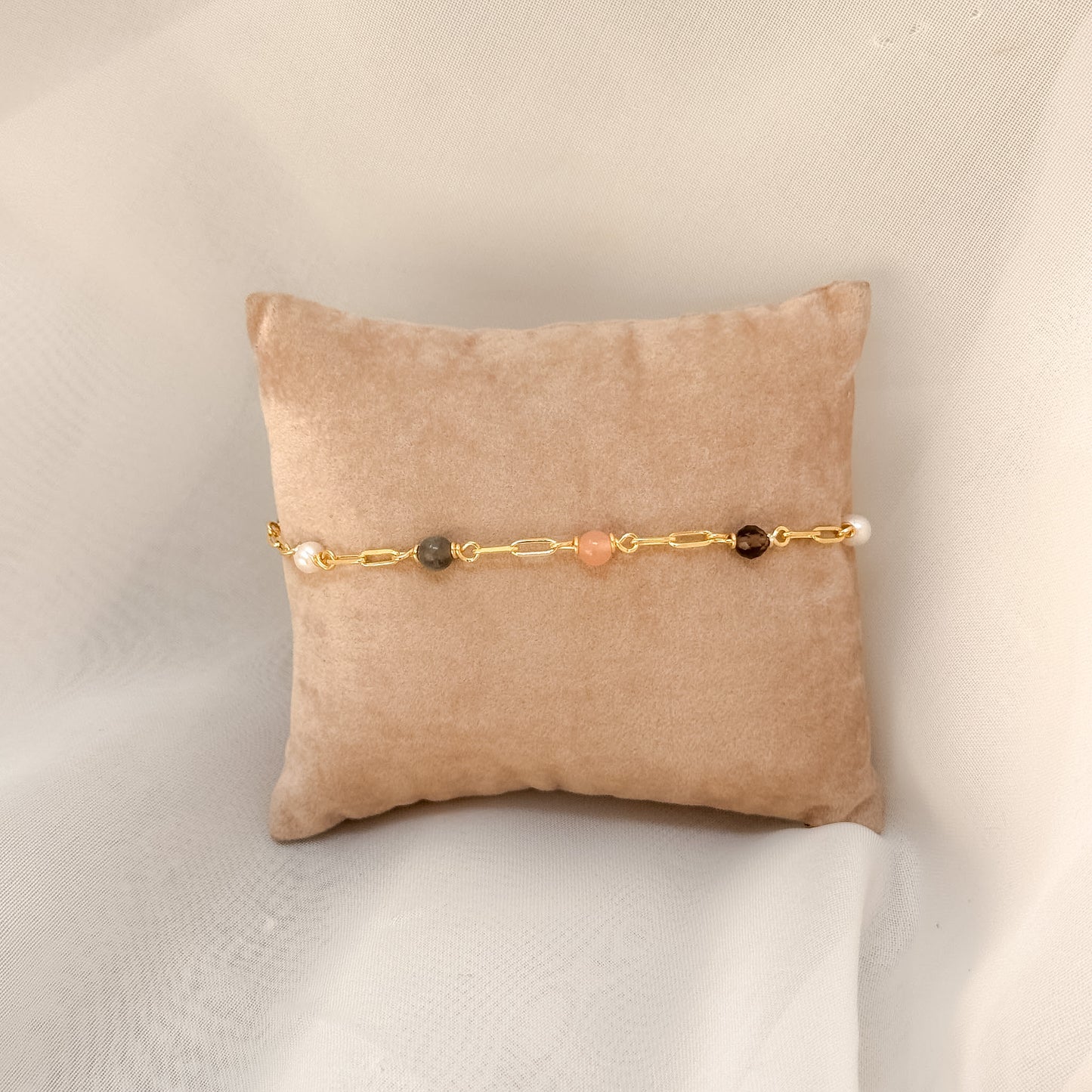 Bracciale catena sushi e pietre labradorite - perle e pietra di luna - Lumiere Bijoux