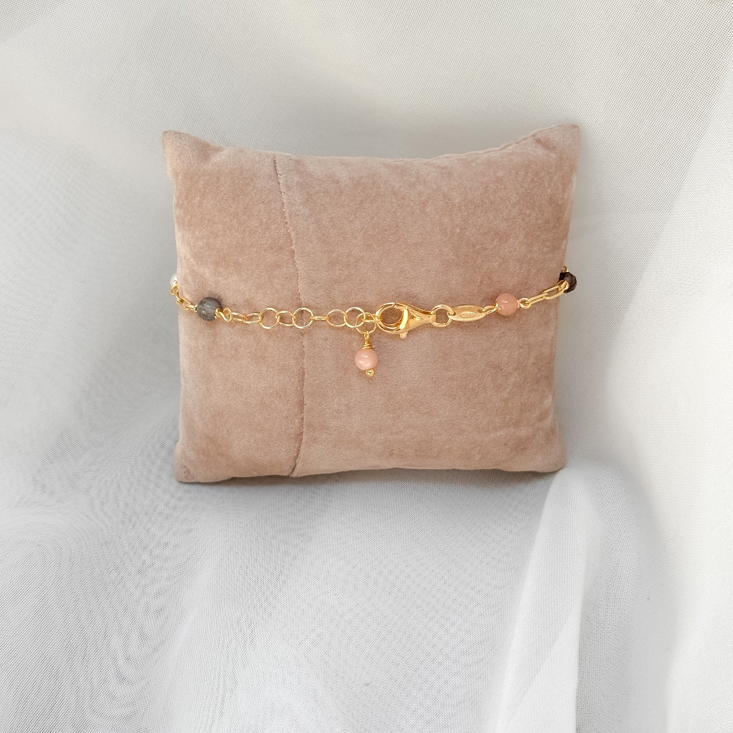 Bracciale catena sushi e pietre labradorite - perle e pietra di luna - Lumiere Bijoux