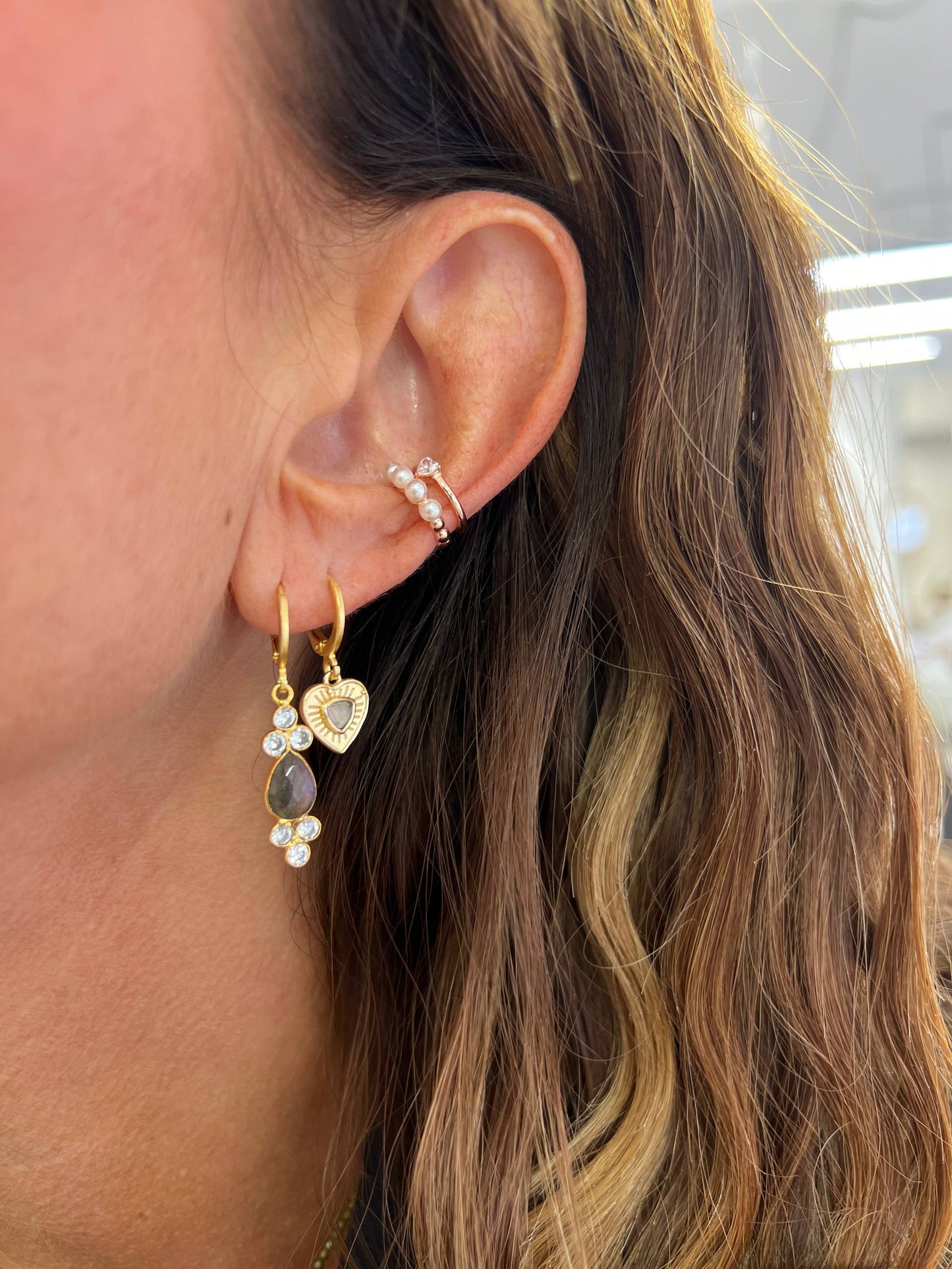 Coppia Juliette orecchini cuore pietra di luna - Lumiere Bijoux
