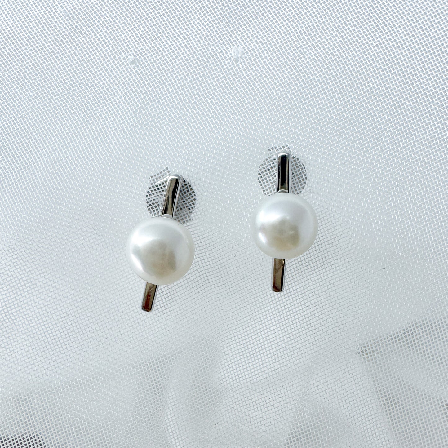 Coppia orecchini barretta e perla in argento 925 - Lumiere Bijoux