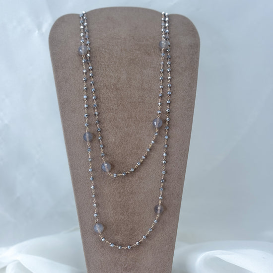 Collana Rosario cristalli e labradorite tonde diametro 5 mm in linea cm 90 argento rosé - Lumiere Bijoux