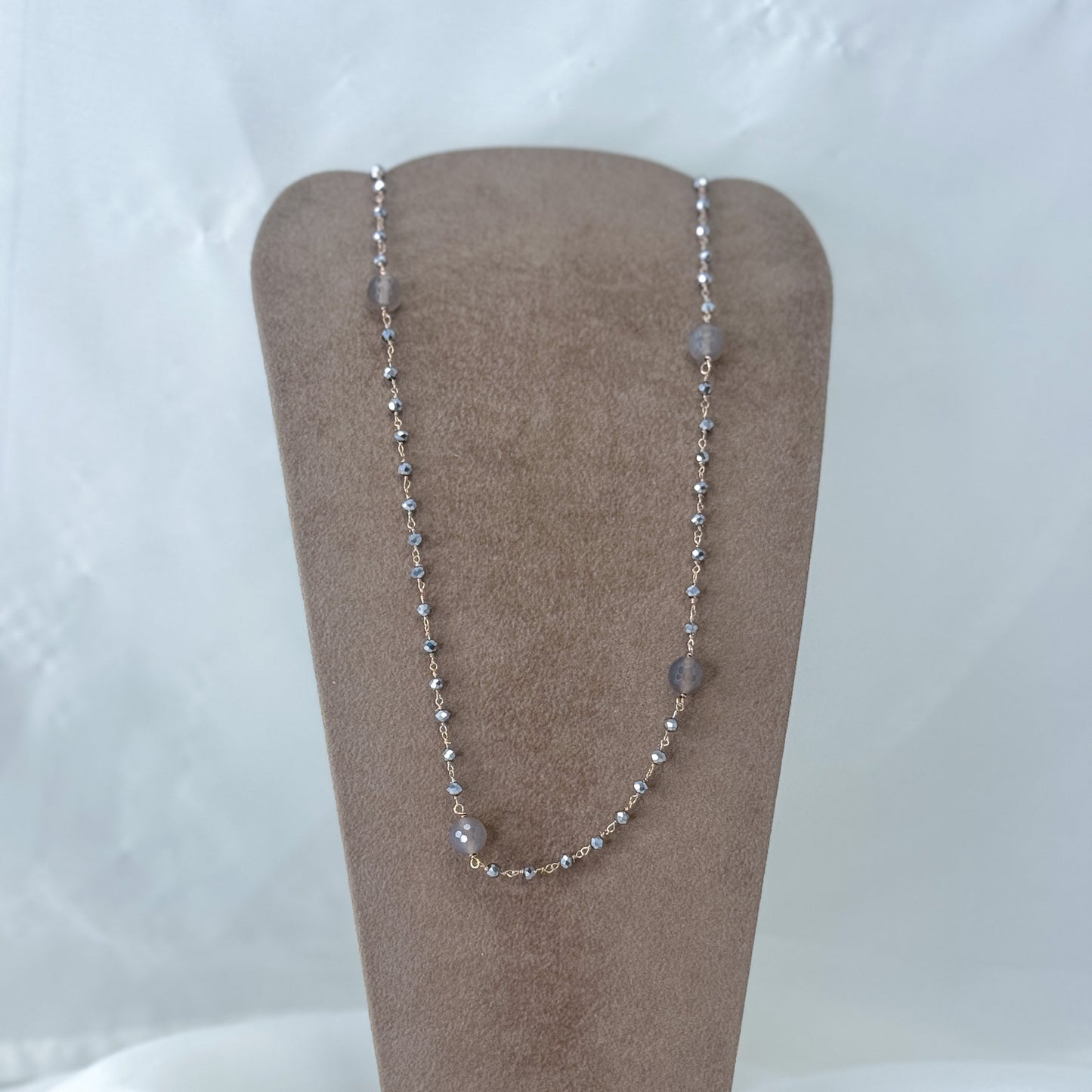 Collana Rosario cristalli e labradorite tonde diametro 5 mm in linea cm 90 argento rosé - Lumiere Bijoux