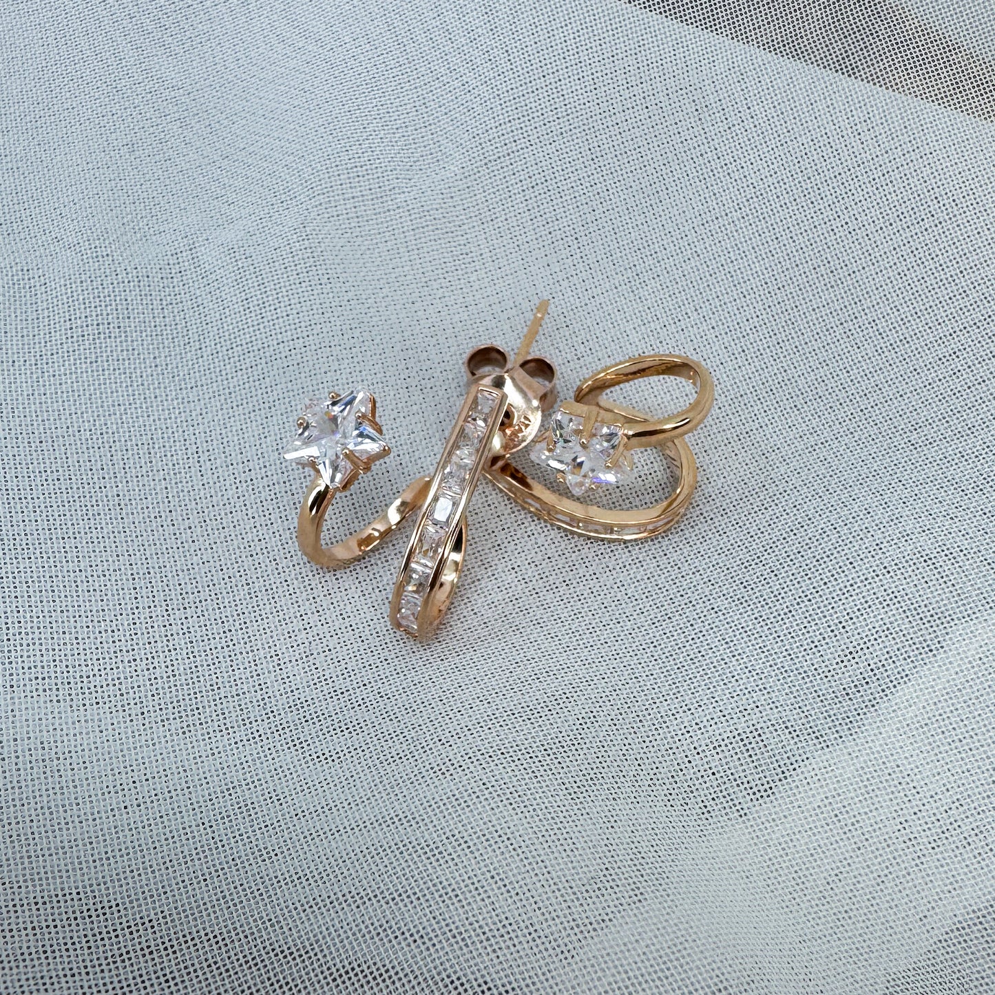 Coppia orecchini lobo punto luce a stella e barrette zirconi - Lumiere Bijoux