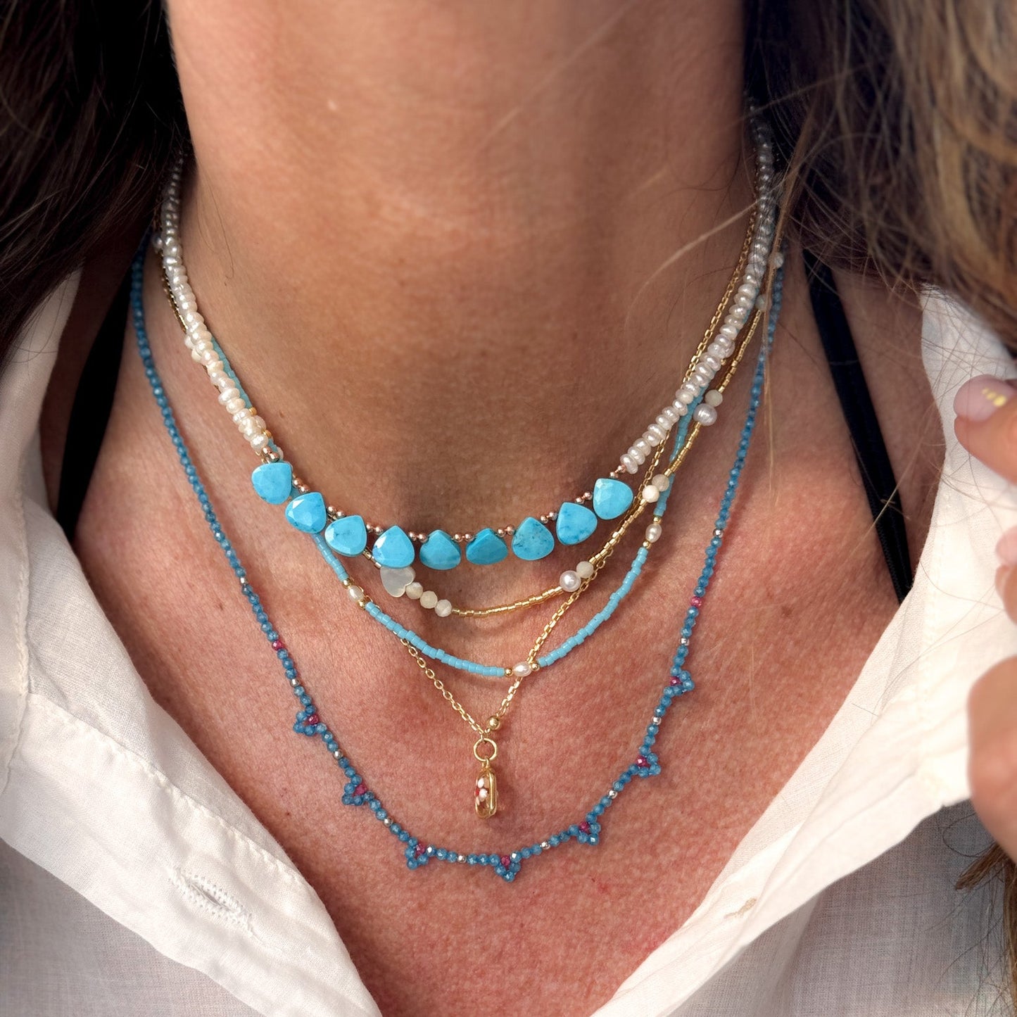 Collana miyuki micro rondelle colorate alternate a micro perla risino naturale cm 38 ottone - Lumiere Bijoux