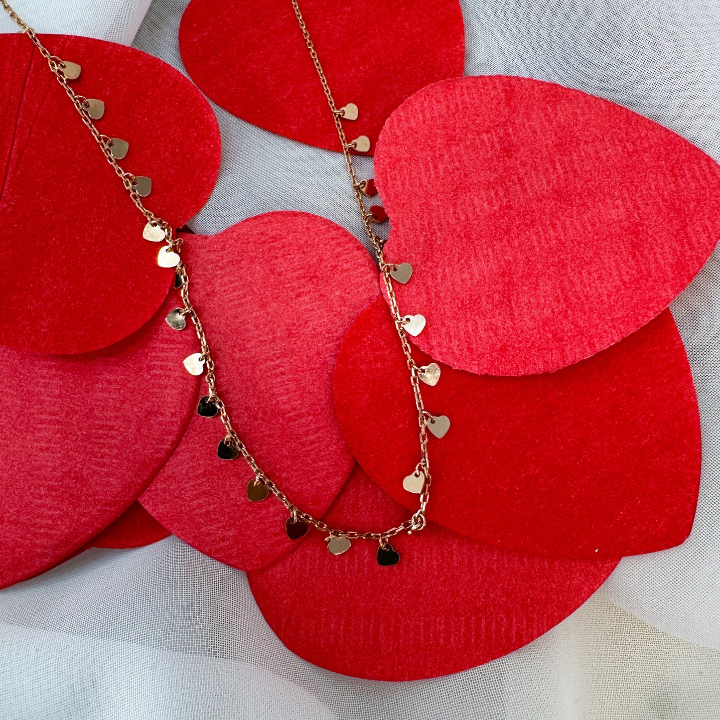 Collana catena grumette cm40 micro cuori pendenti - Lumiere Bijoux