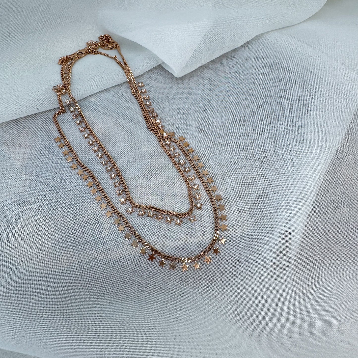 Collana catena grumette cm40 micro stelle pendenti - Lumiere Bijoux