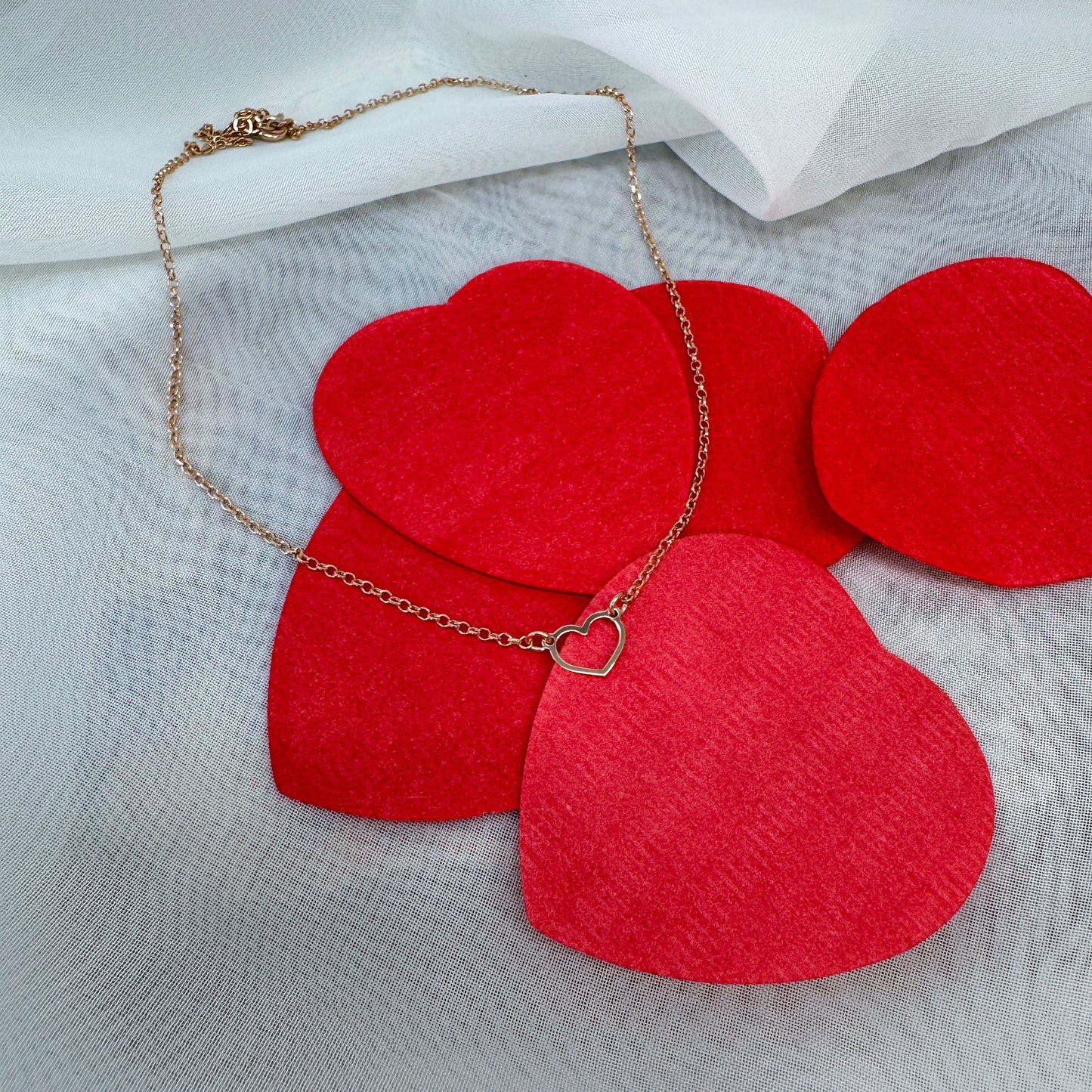 Collana catena rolo cm40 cuore vuoto in linea - Lumiere Bijoux