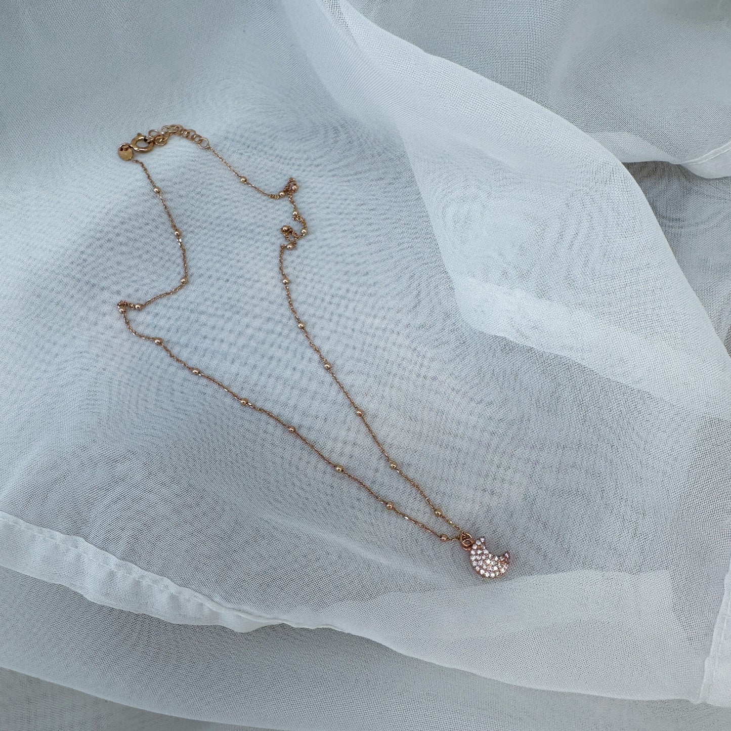 Collana catena rosario cm40 mezzaluna zirconi - Lumiere Bijoux
