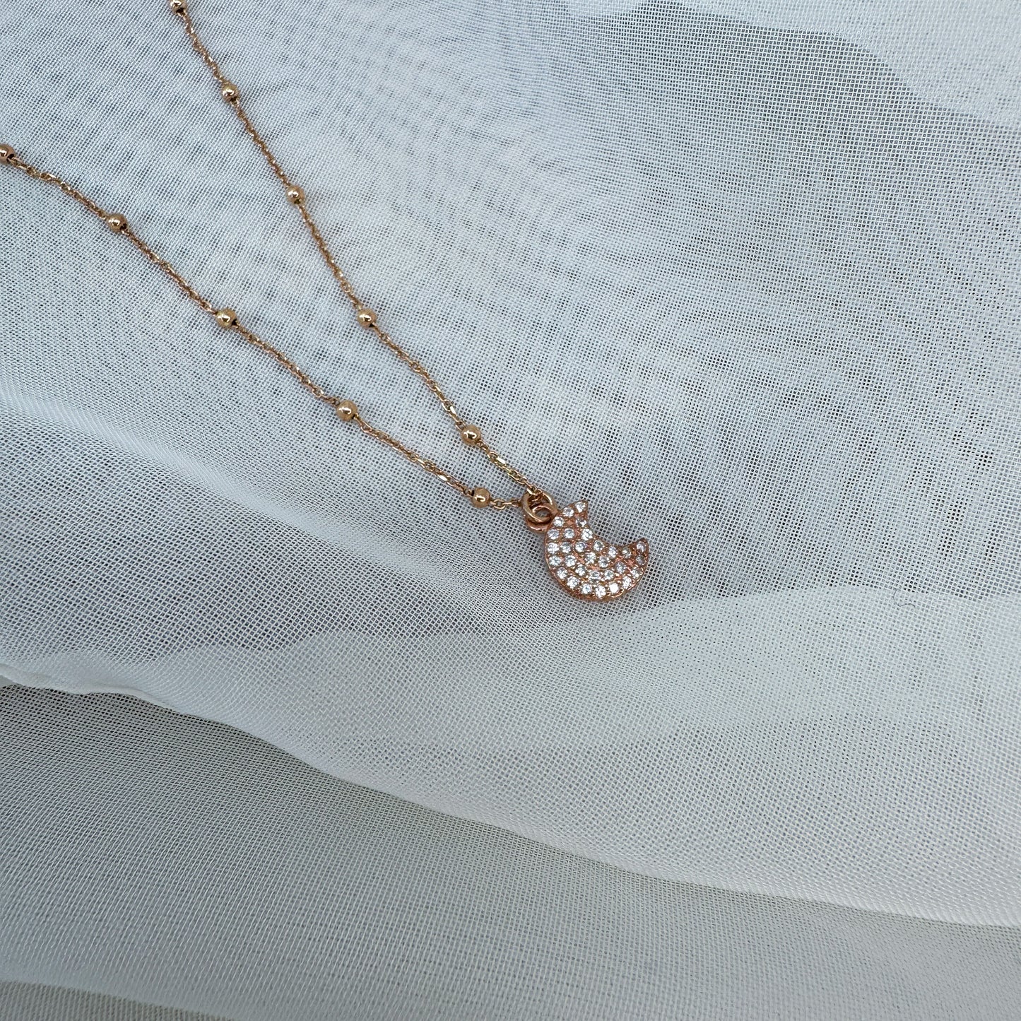Collana catena rosario cm40 mezzaluna zirconi - Lumiere Bijoux