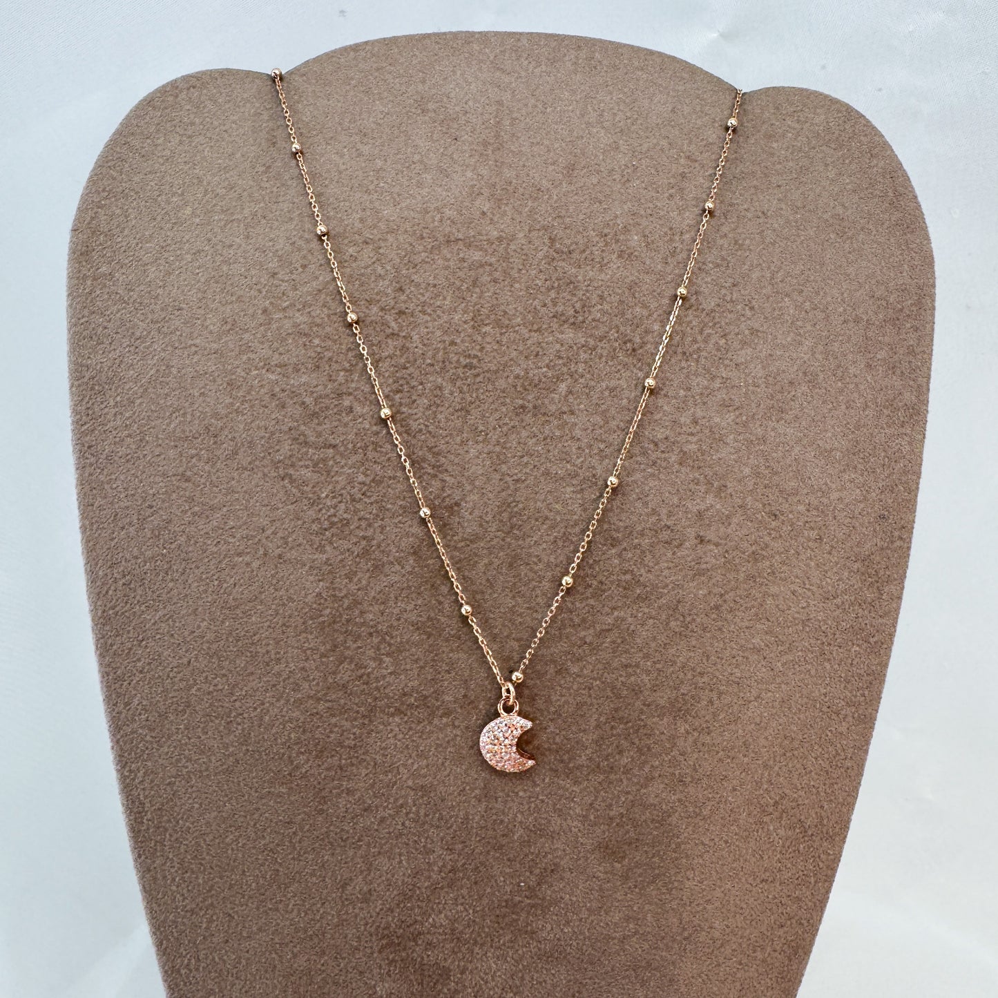 Collana catena rosario cm40 mezzaluna zirconi - Lumiere Bijoux
