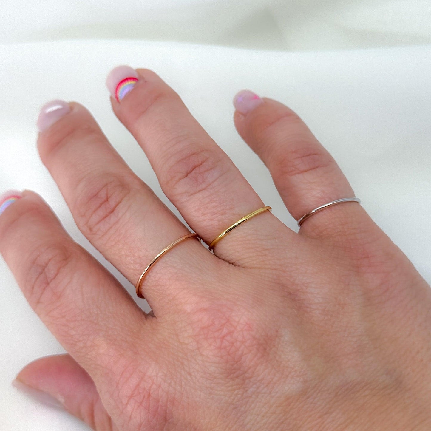 Anello fedina liscia rosè - argento - oro giallo - Lumiere Bijoux