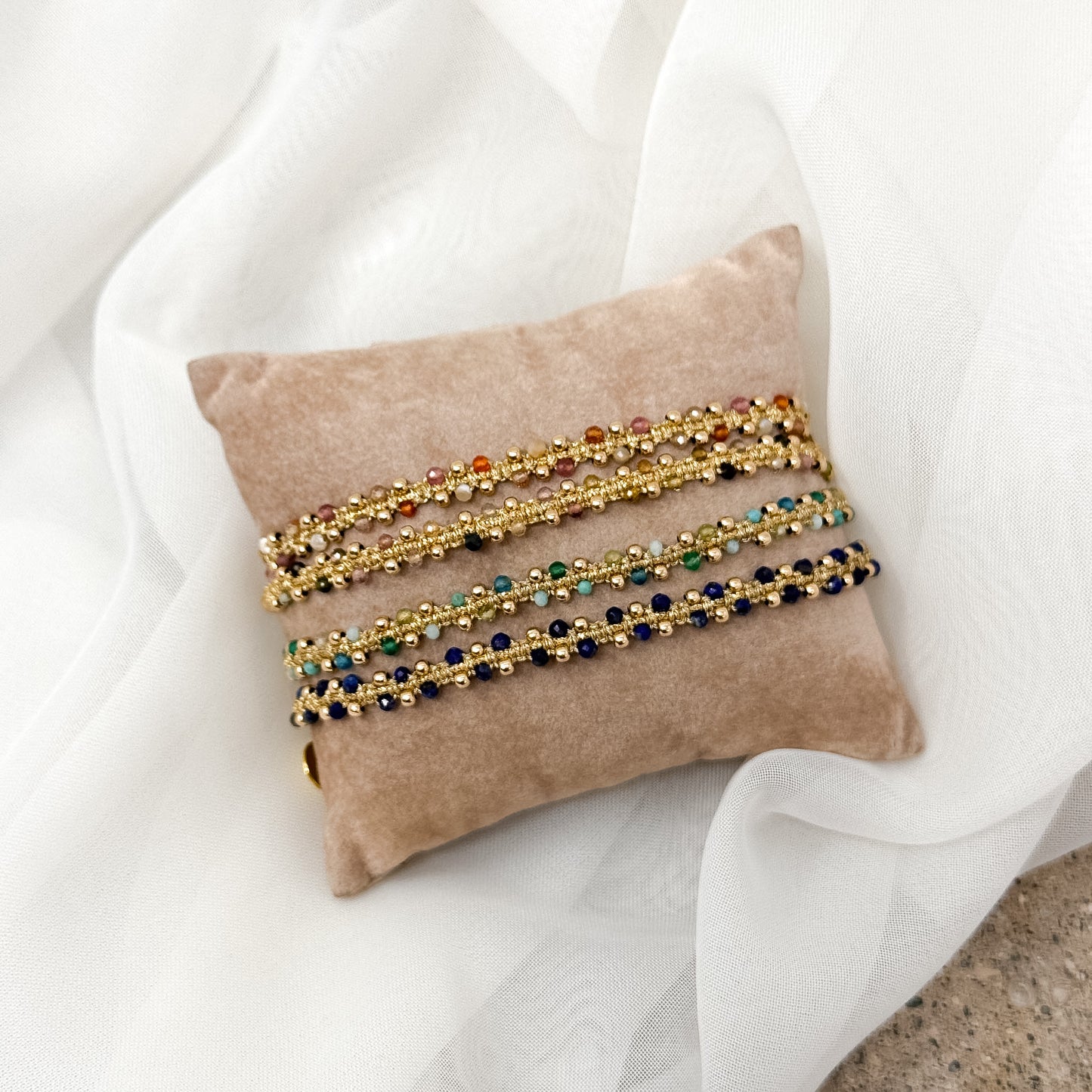 Bracciale Parigi MARA intreccio esclusivo pietre semi preziose 0.4 cm regolabile - Lumiere Bijoux