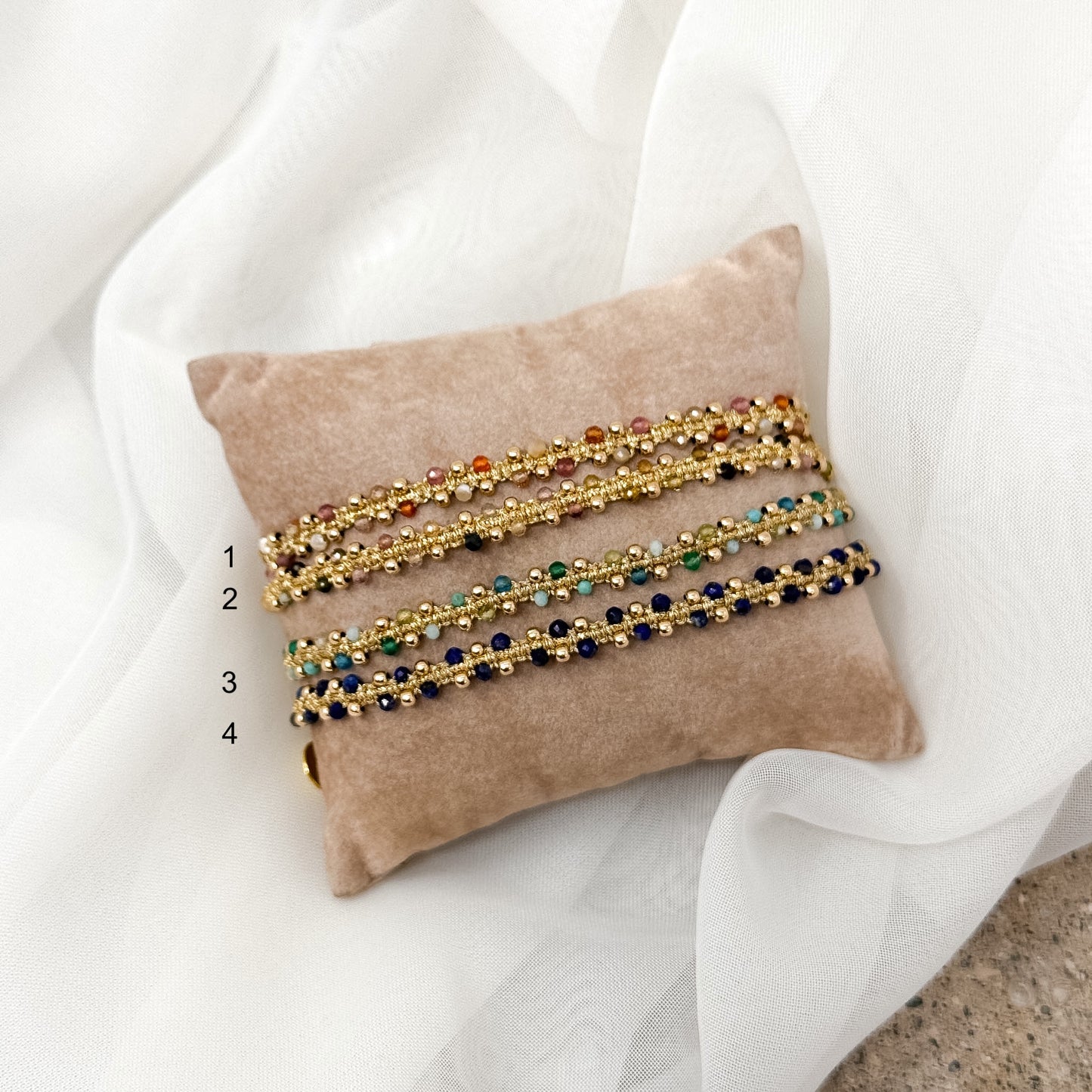 Bracciale Parigi MARA intreccio esclusivo pietre semi preziose 0.4 cm regolabile - Lumiere Bijoux