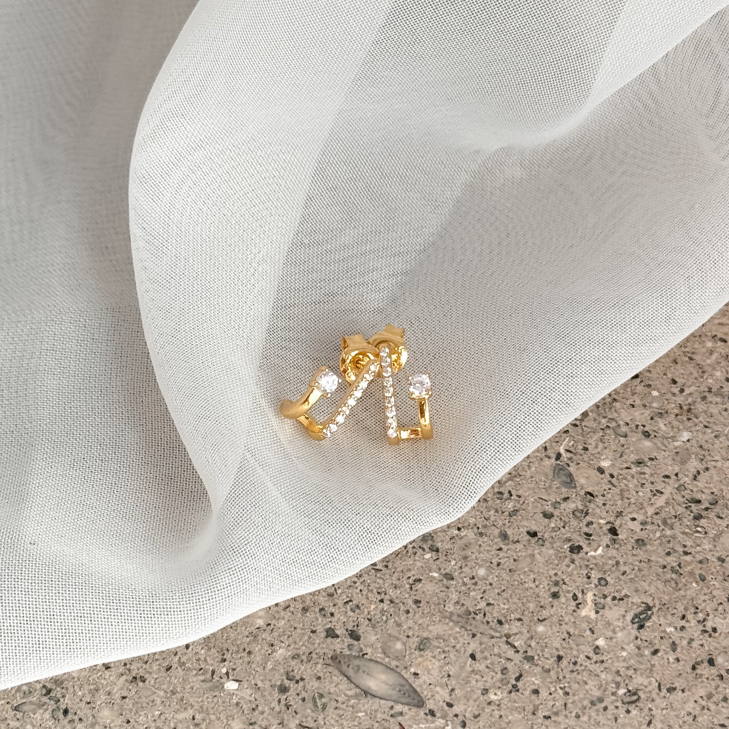 Coppia orecchini lobo barretta zirconi e punto luce - Lumiere Bijoux