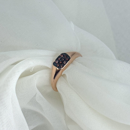 Anello regolabile base argento rosé con rettangolo centrale di zirconi brown su base rutenio - Lumiere Bijoux