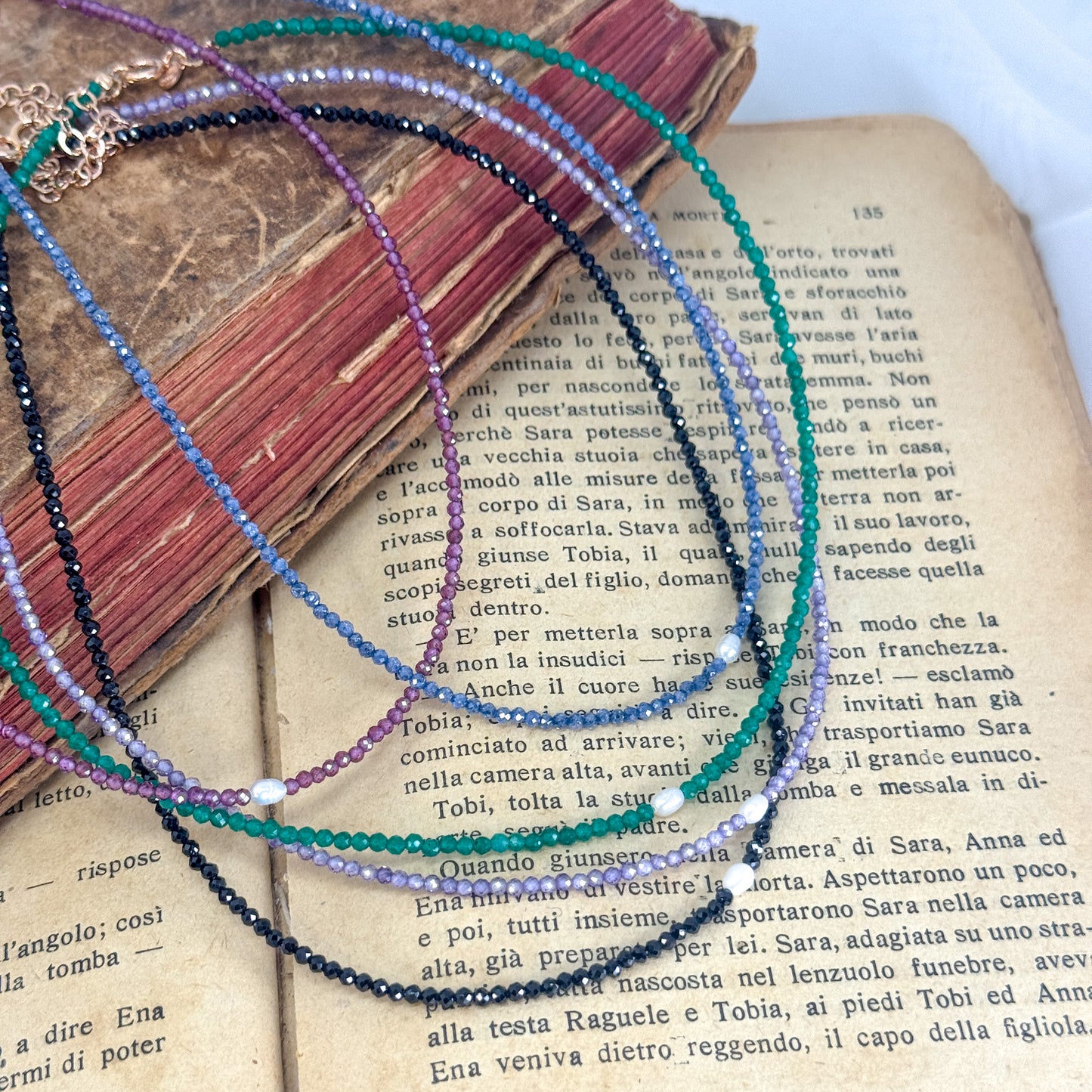 Collane choker Cristalli Colorati e Perla Risino centrale - 35cm - Lumiere Bijoux