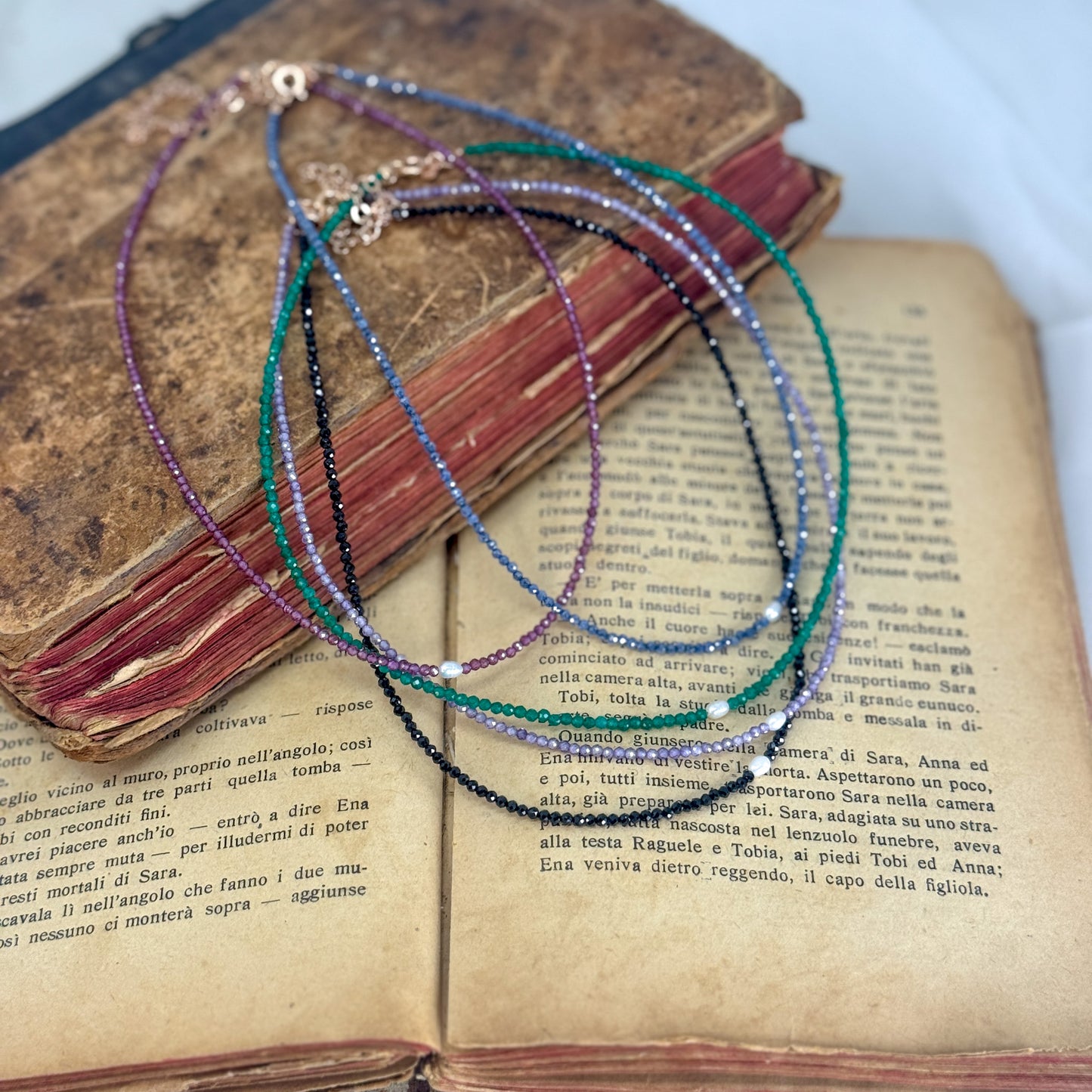 Collane choker Cristalli Colorati e Perla Risino centrale - 35cm - Lumiere Bijoux