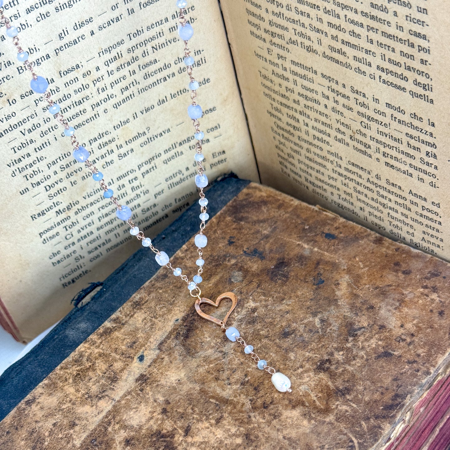 Collana rosario cm 45 con cuore corazon e perla pendente in argento rosé - Lumiere Bijoux