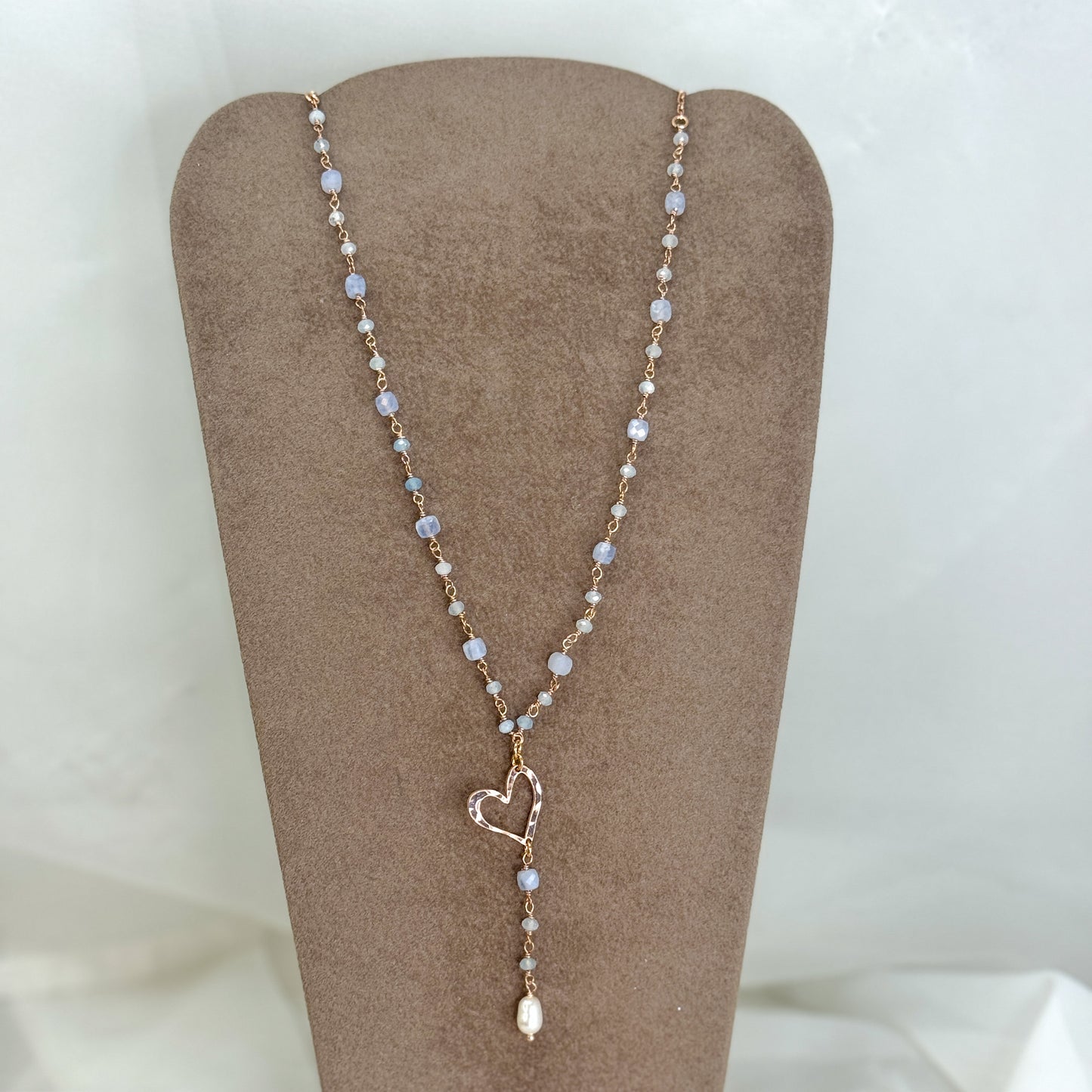 Collana rosario cm 45 con cuore corazon e perla pendente in argento rosé - Lumiere Bijoux