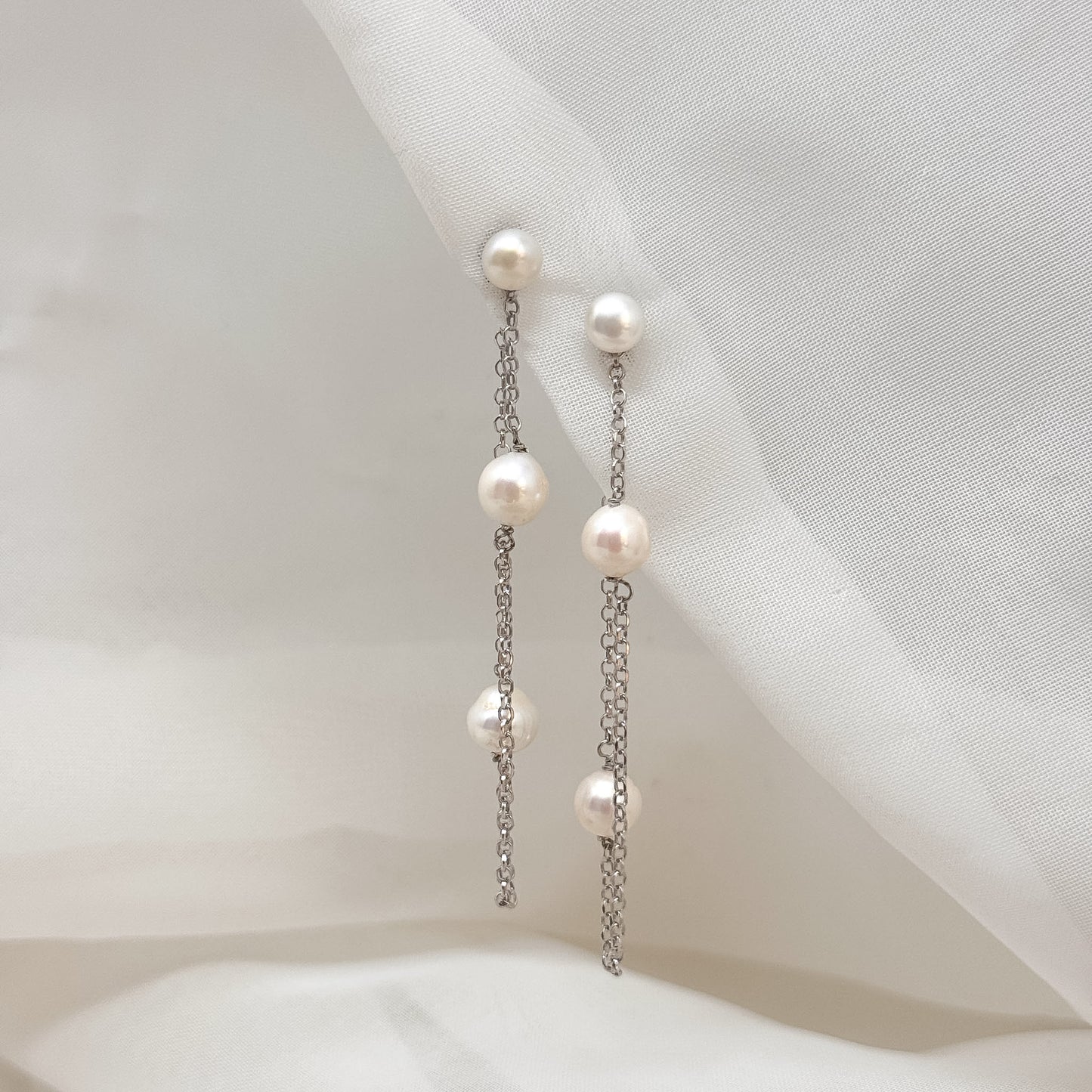 Coppia orecchini pendeneti catena e perle argento 925 - Lumiere Bijoux