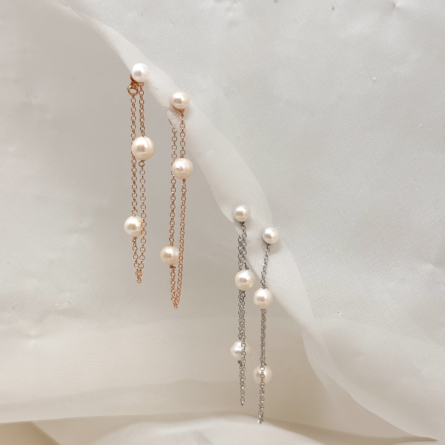 Coppia orecchini pendeneti catena e perle argento 925 - Lumiere Bijoux