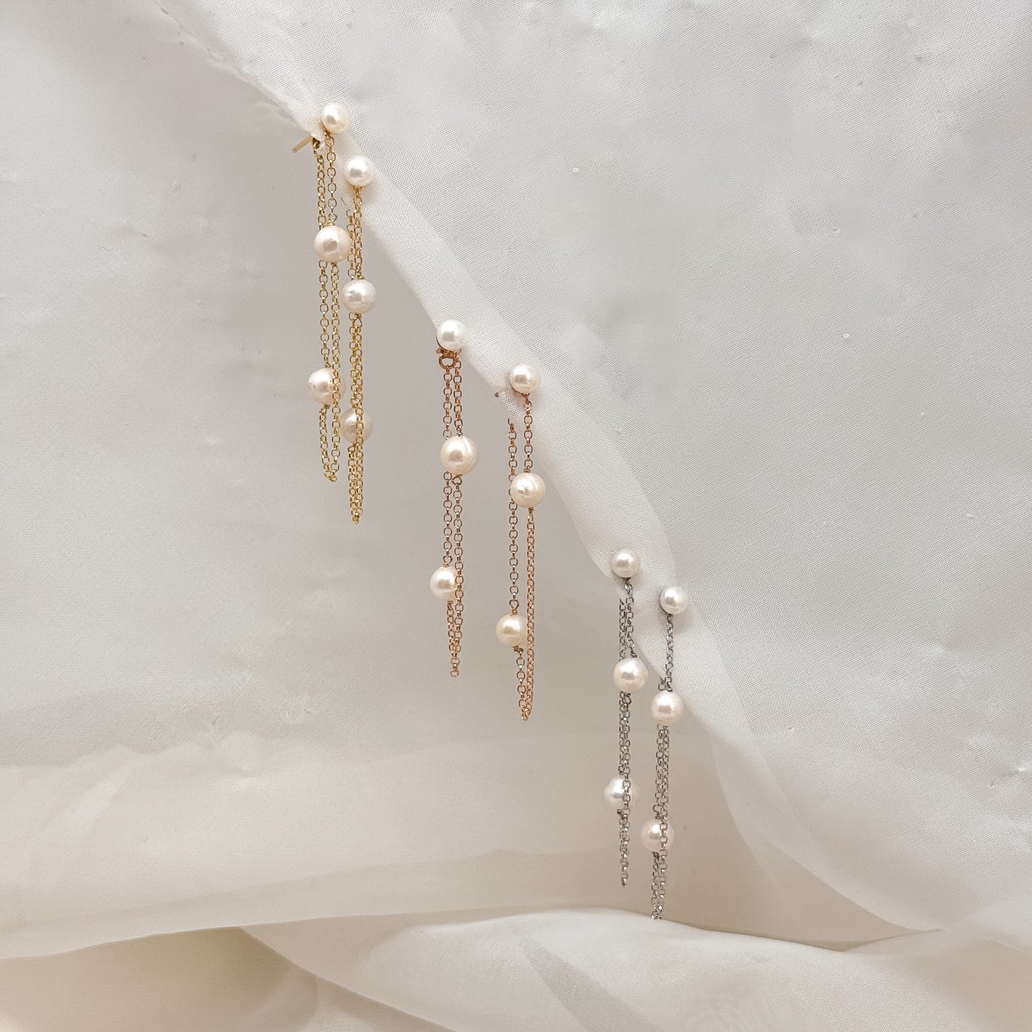 Coppia orecchini pendeneti catena e perle argento 925 - Lumiere Bijoux