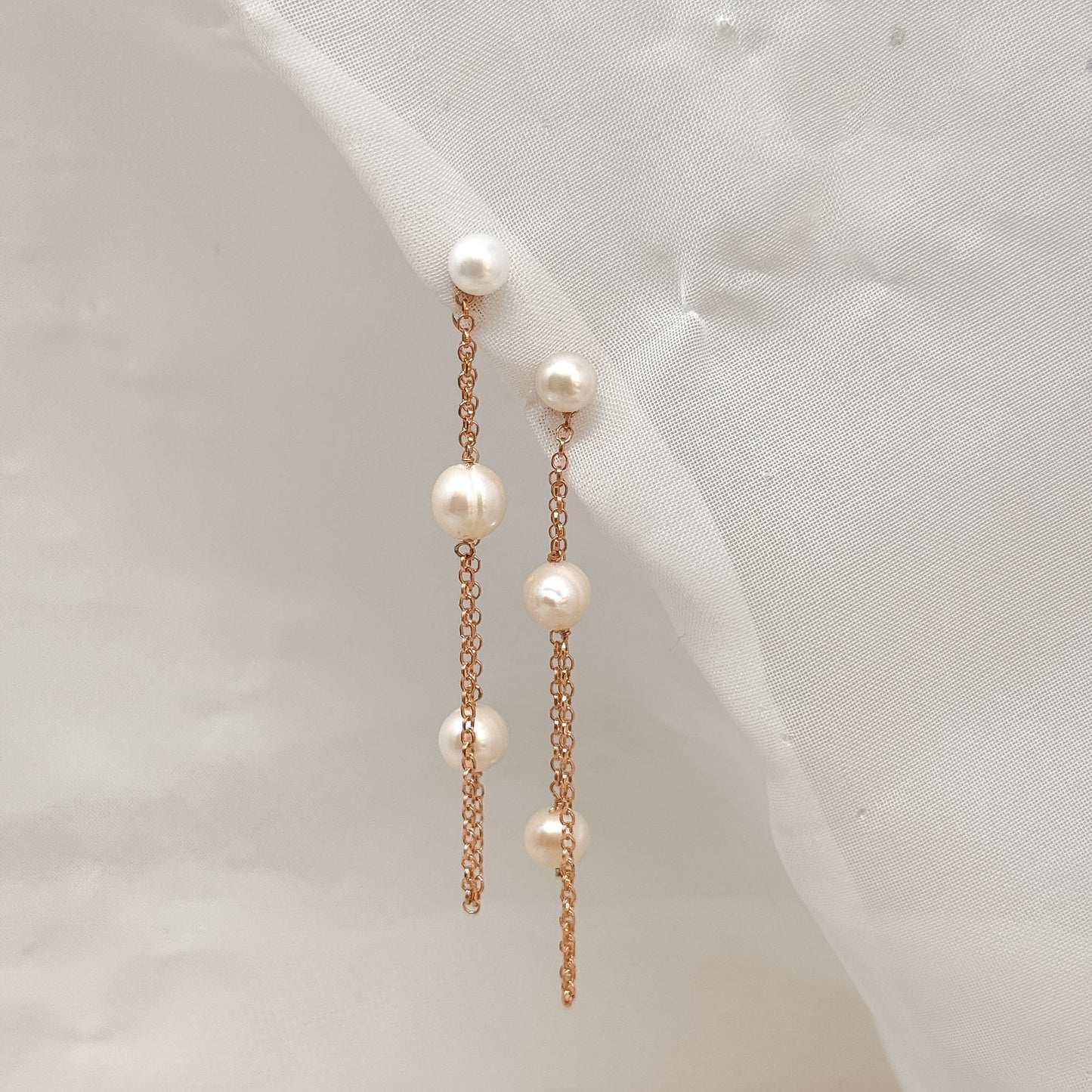 Coppia orecchini pendeneti catena e perle argento 925 - Lumiere Bijoux