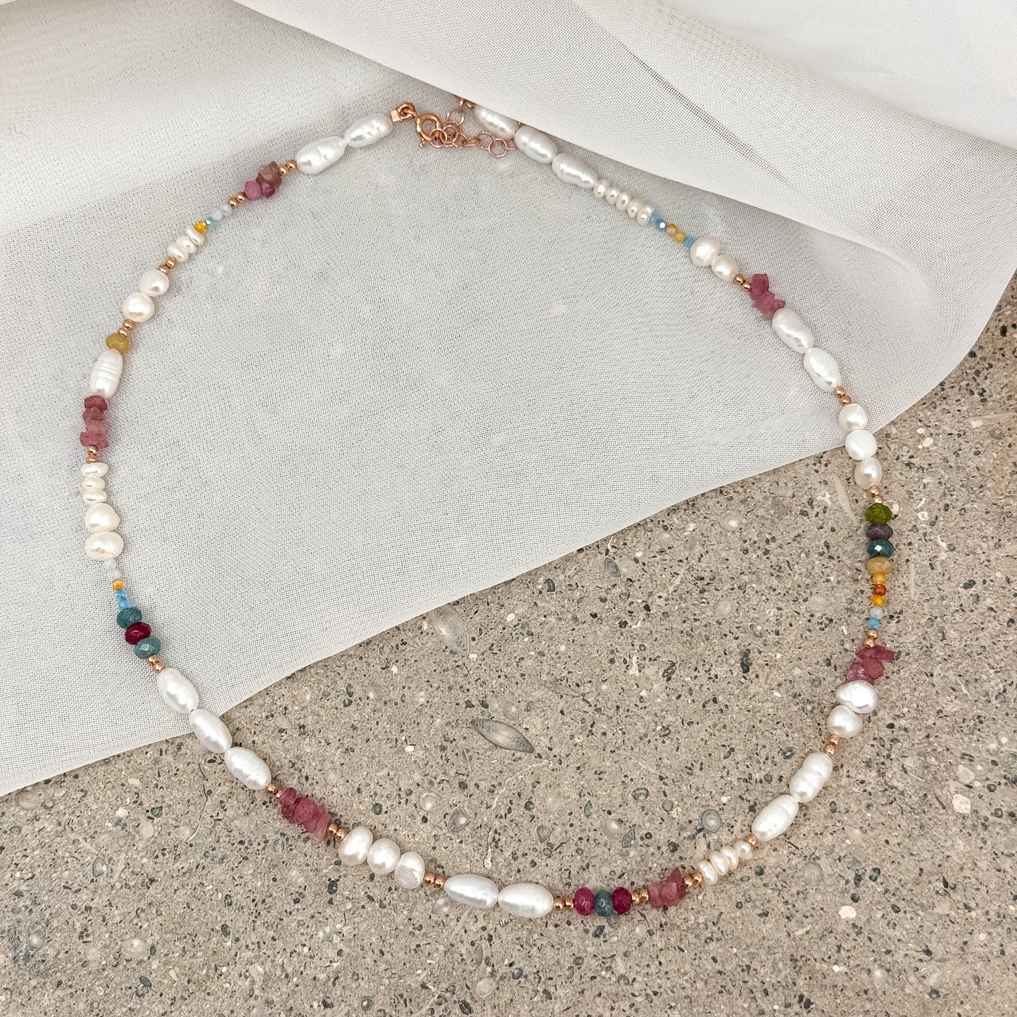 Collana con perle e pietre turchese e tromalina rosa argento 925 - Lumiere Bijoux