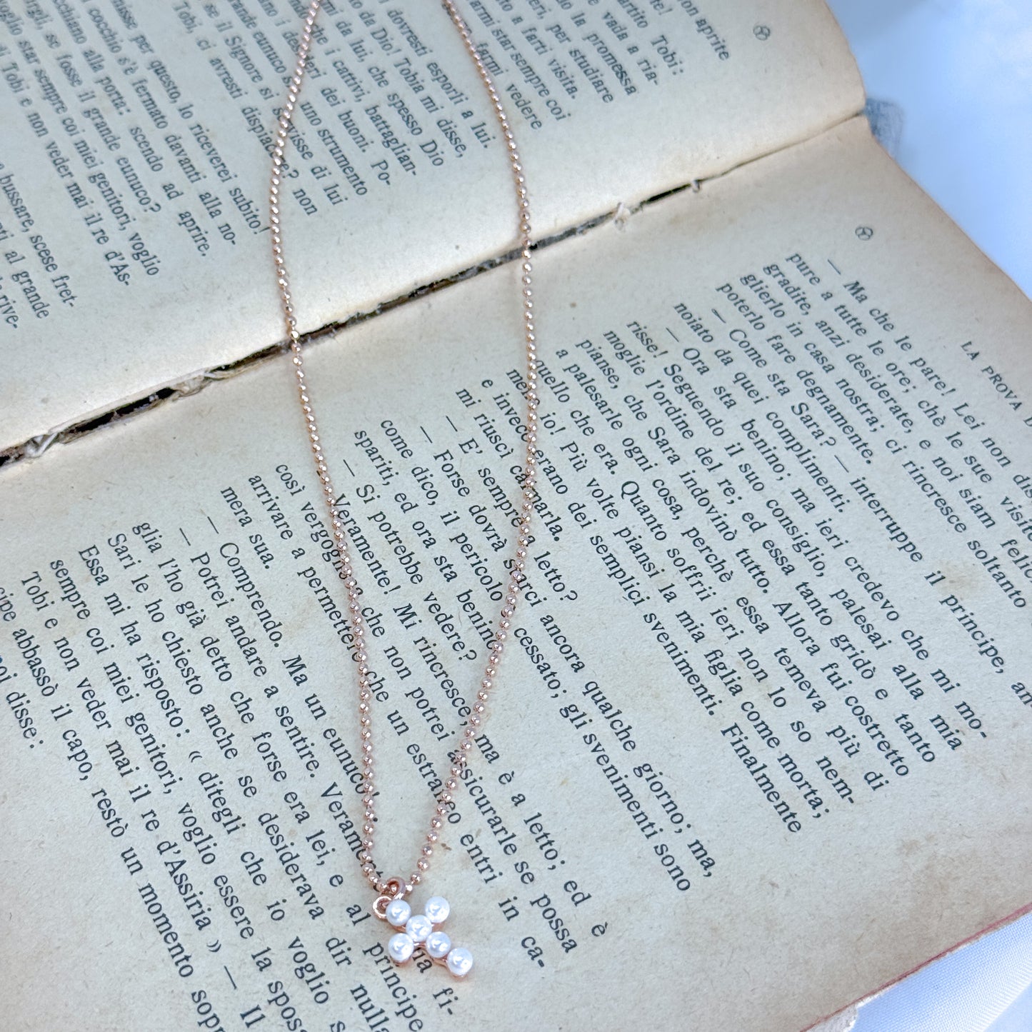 Collana Choker cm 35 catena militare diamantata con croce in micro perle - Lumiere Bijoux