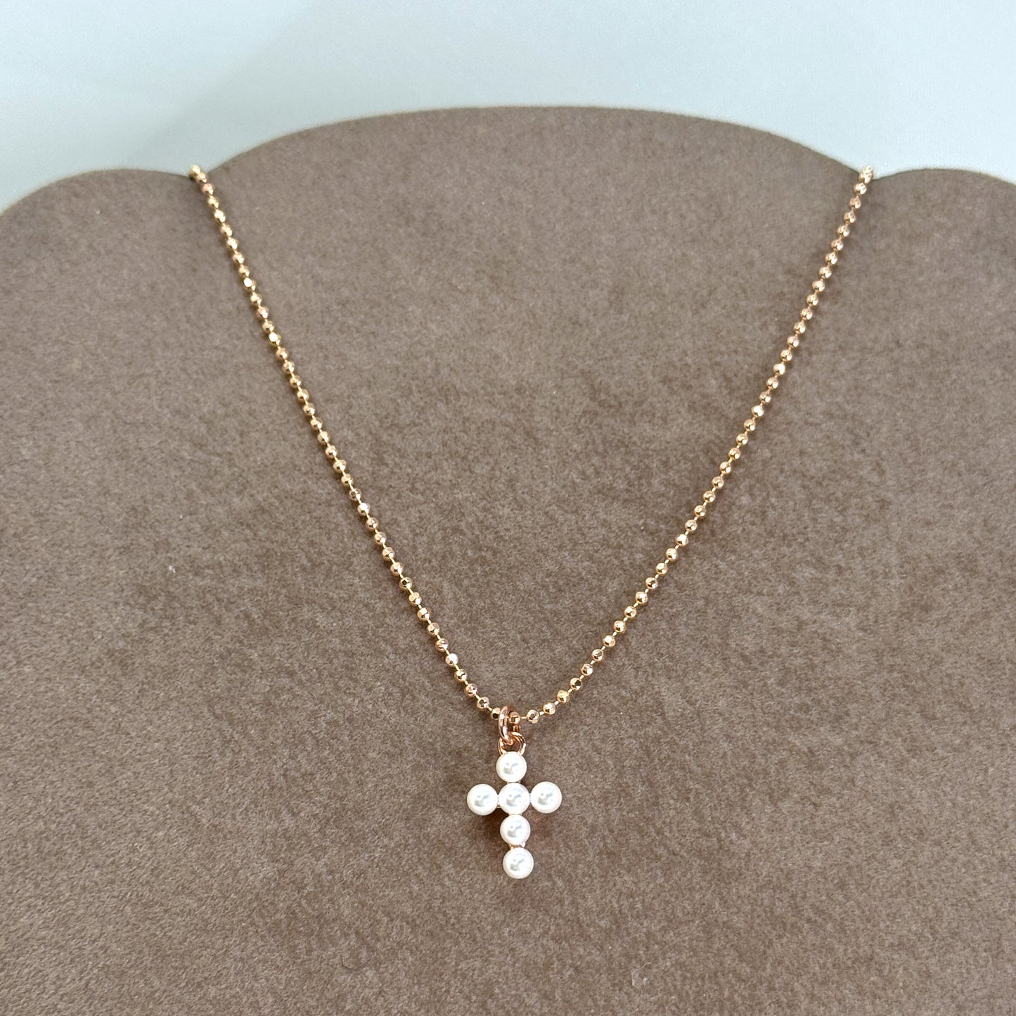 Collana Choker cm 35 catena militare diamantata con croce in micro perle - Lumiere Bijoux