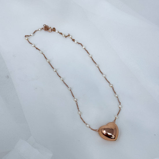 Collana catena rado perle cm 45 con cuore bombato