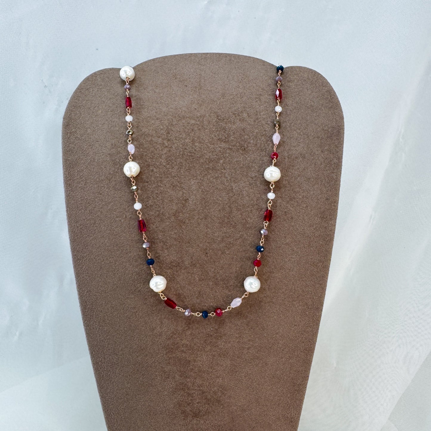 Collana cristalli rosario alternata da perle tonde cm40 - Lumiere Bijoux