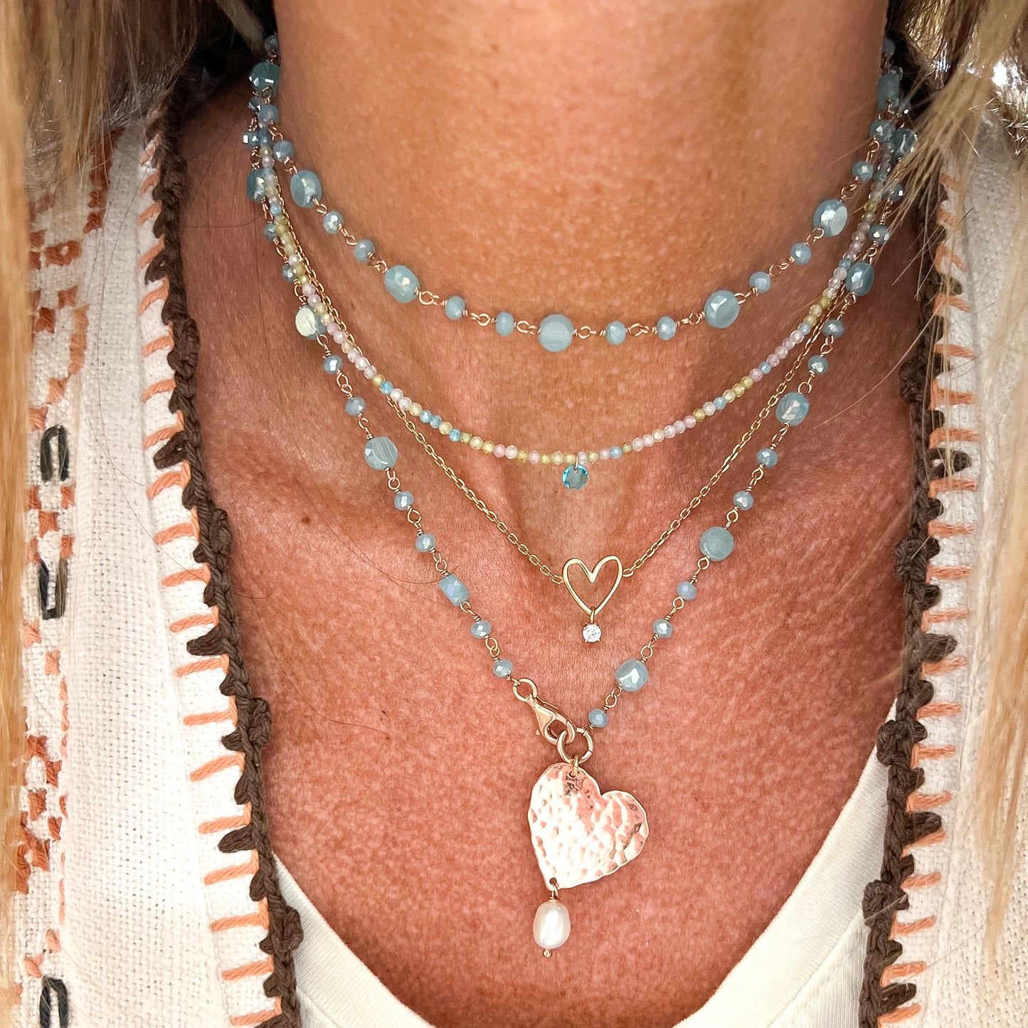 Collana lunga trasformabile cm 75 argento rosé soggetto battuto e perla naturale pendente - Lumiere Bijoux