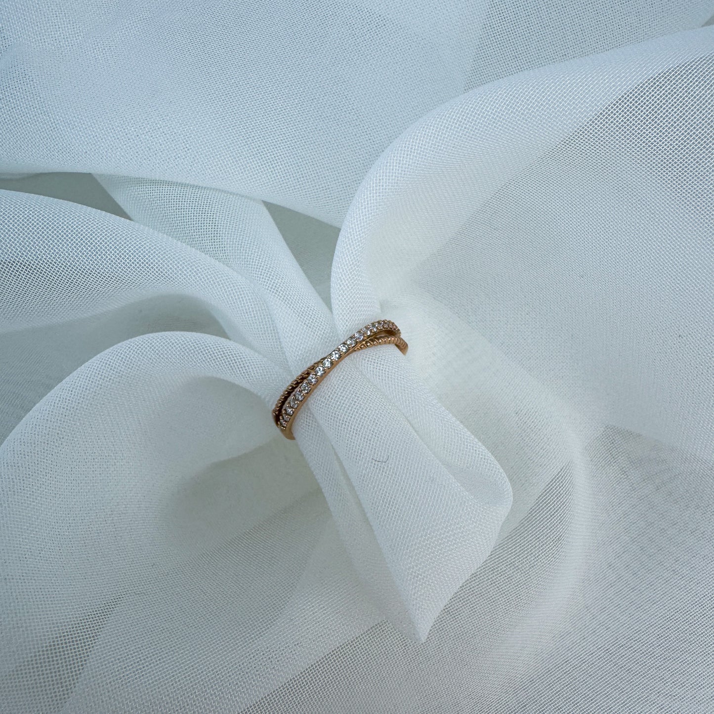 Anello incrociato un filo zirconi un filo torchon - Lumiere Bijoux