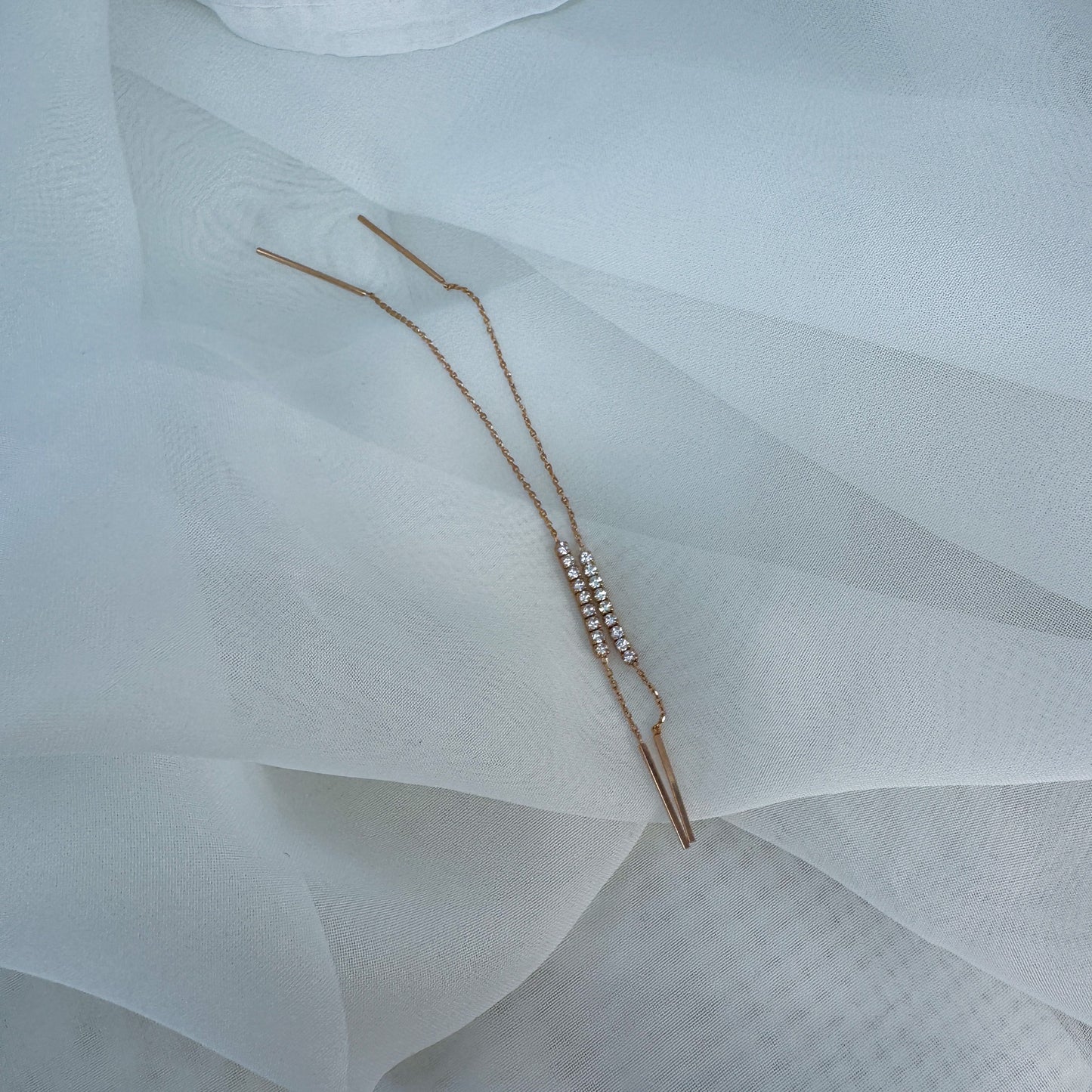 Coppia orecchini catenella con barretta zirconi - Lumiere Bijoux