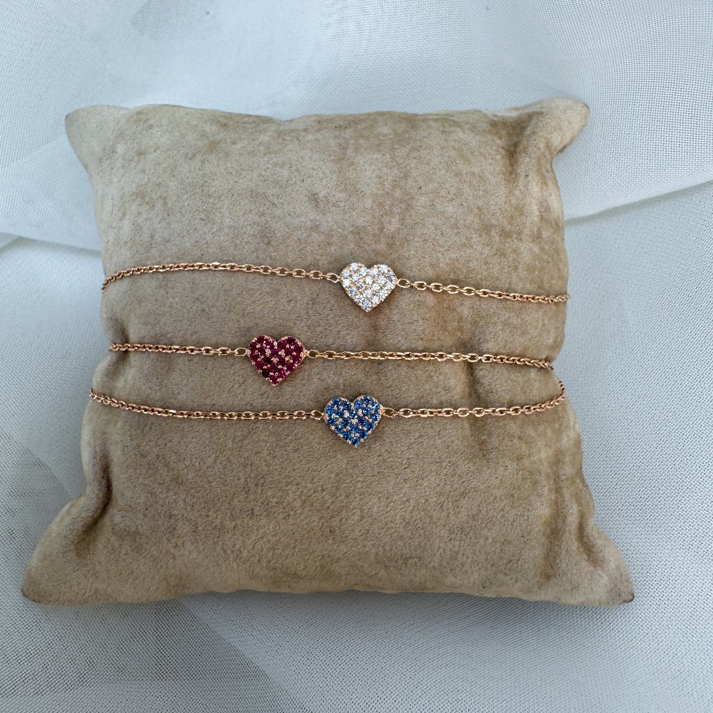 Bracciale catena rolò con cuore zirconi in linea - Lumiere Bijoux