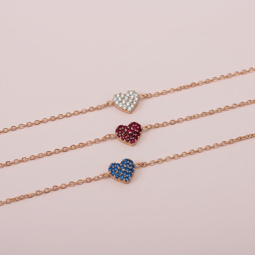 Bracciale catena rolò con cuore zirconi in linea - Lumiere Bijoux