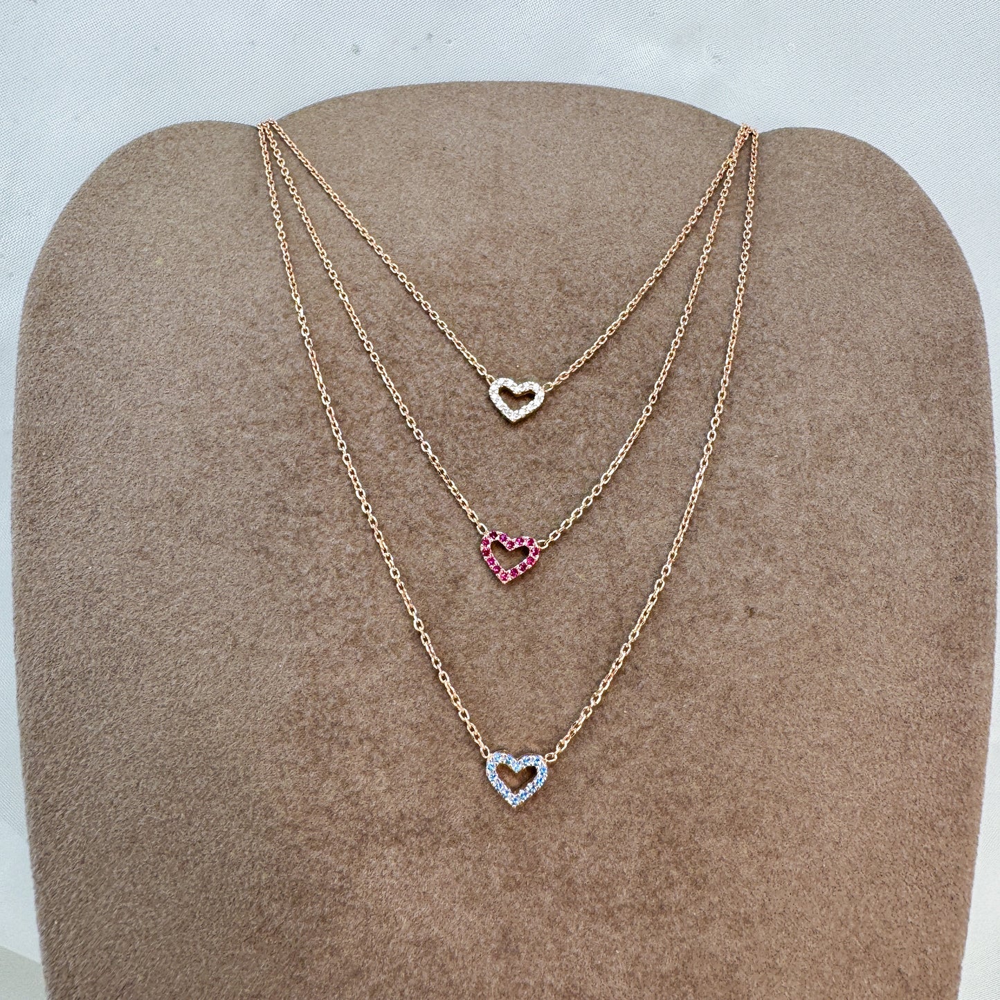 Collana choker catena rolò cm 35 con micro cuore vuoto con zirconi - Lumiere Bijoux