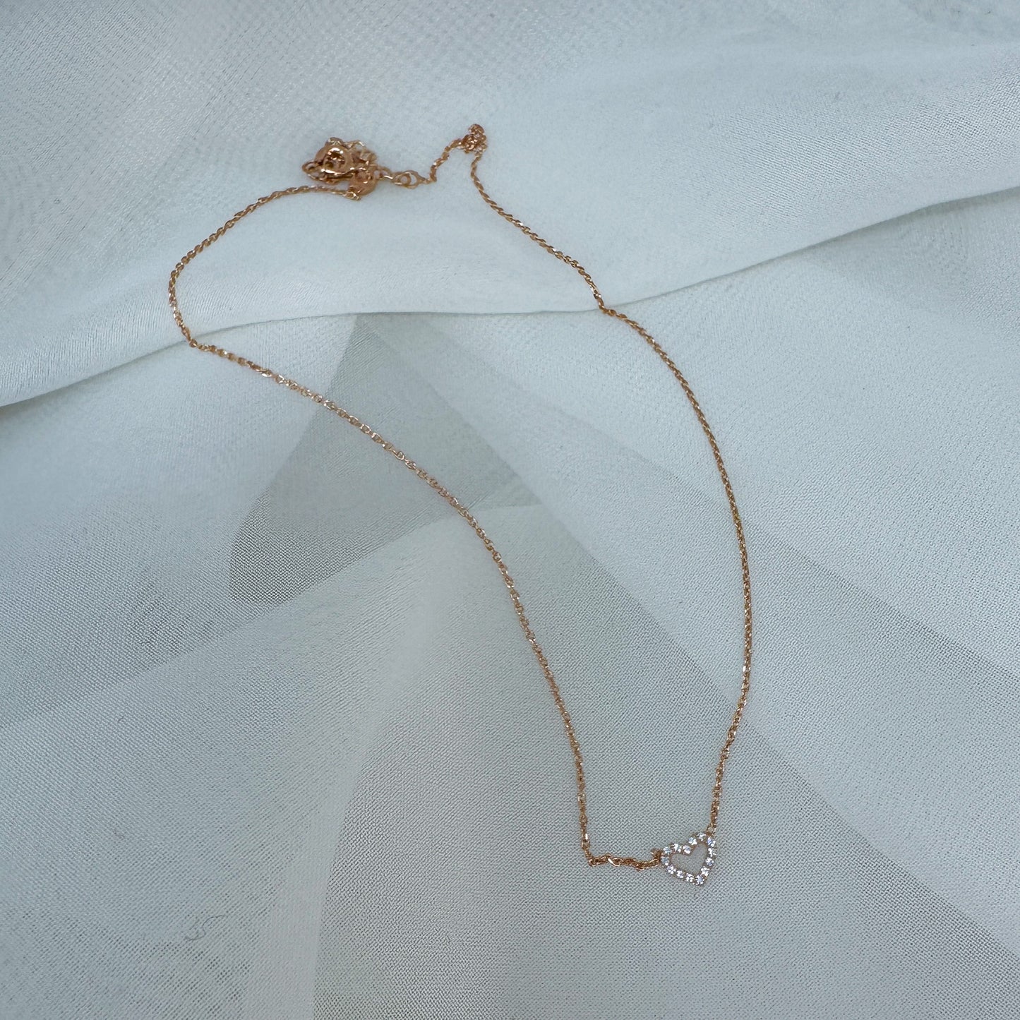 Collana choker catena rolò cm 35 con micro cuore vuoto con zirconi - Lumiere Bijoux