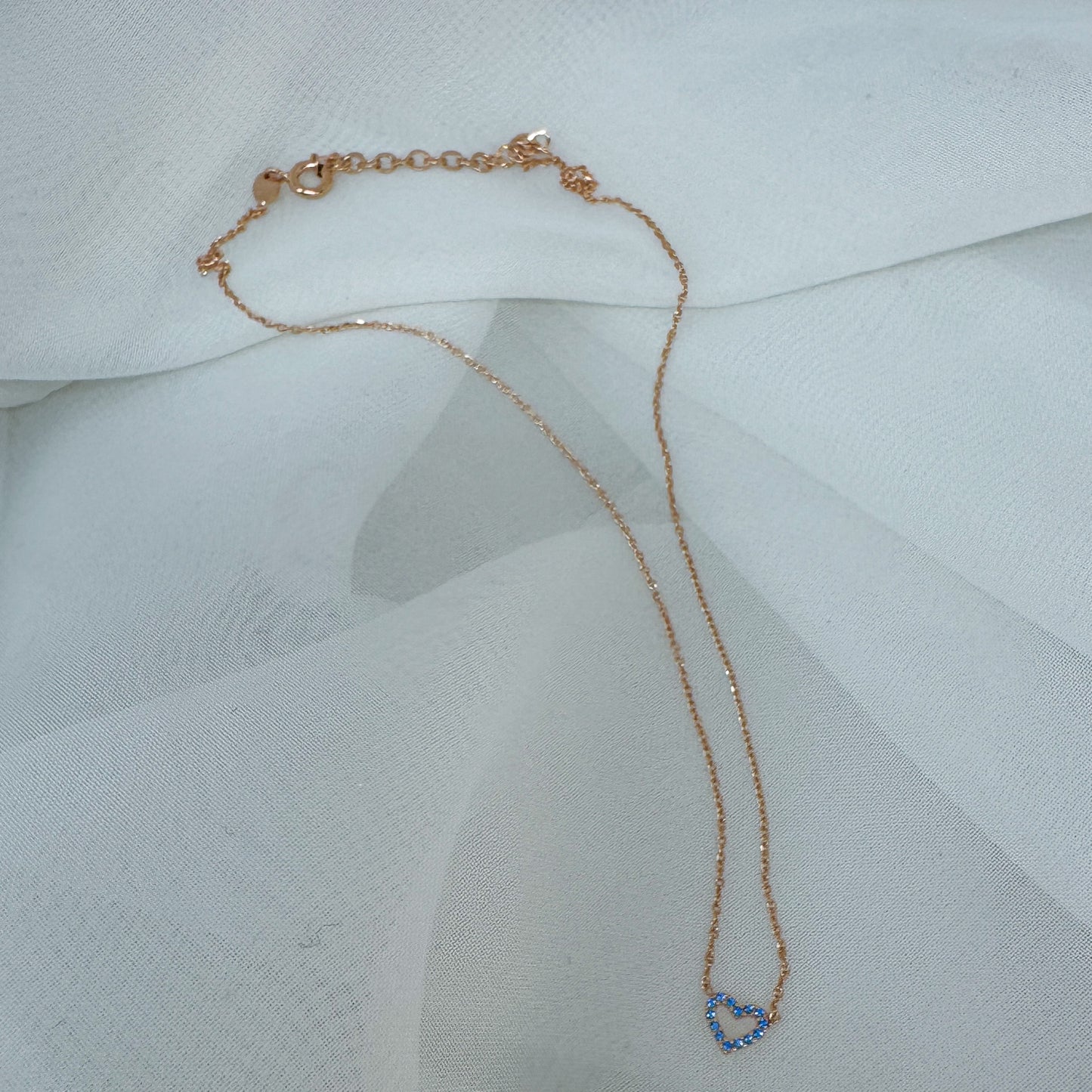 Collana choker catena rolò cm 35 con micro cuore vuoto con zirconi - Lumiere Bijoux