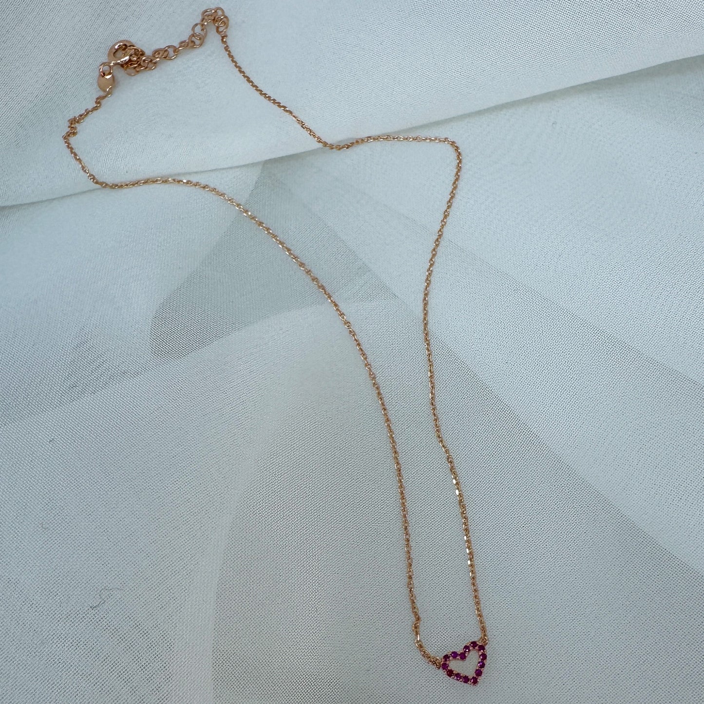 Collana choker catena rolò cm 35 con micro cuore vuoto con zirconi - Lumiere Bijoux