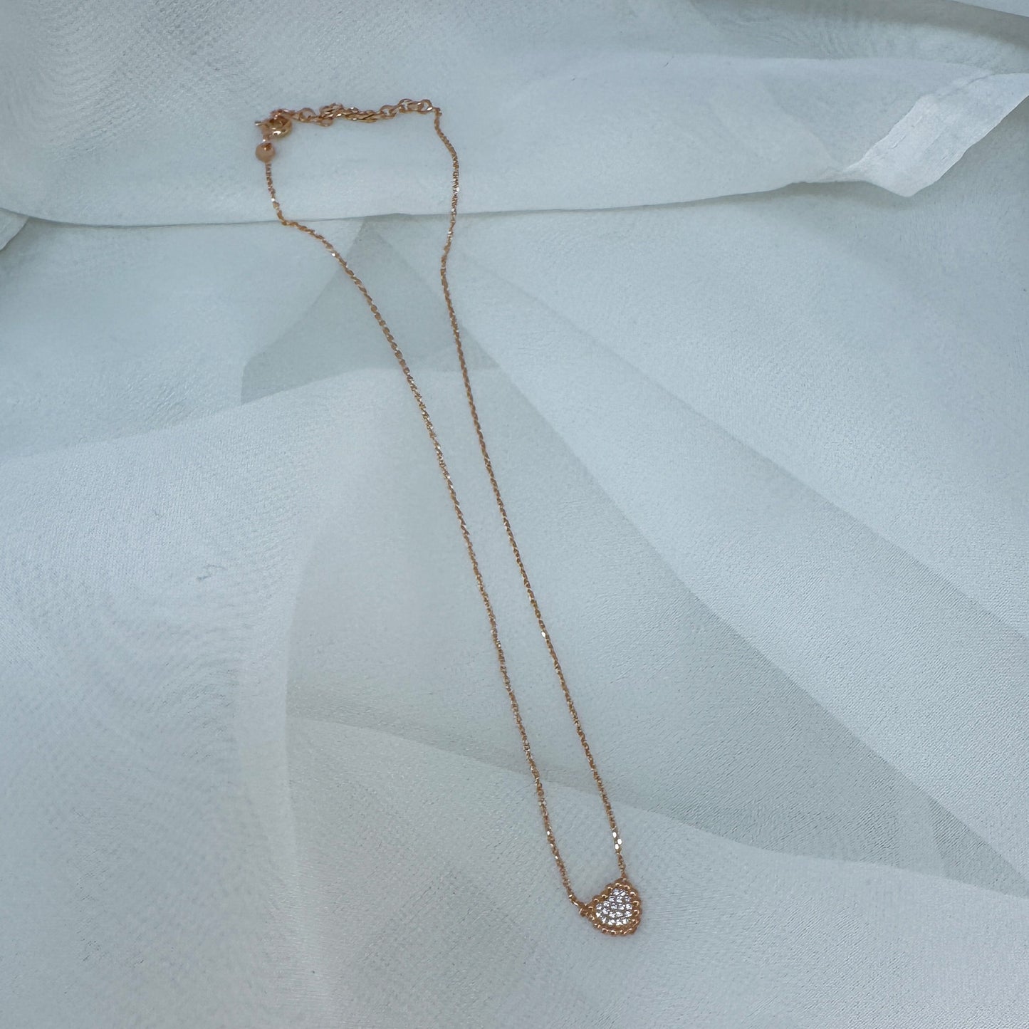 Collana catena rolò cm 35 con cuore di zirconi con contorno rosé - Lumiere Bijoux