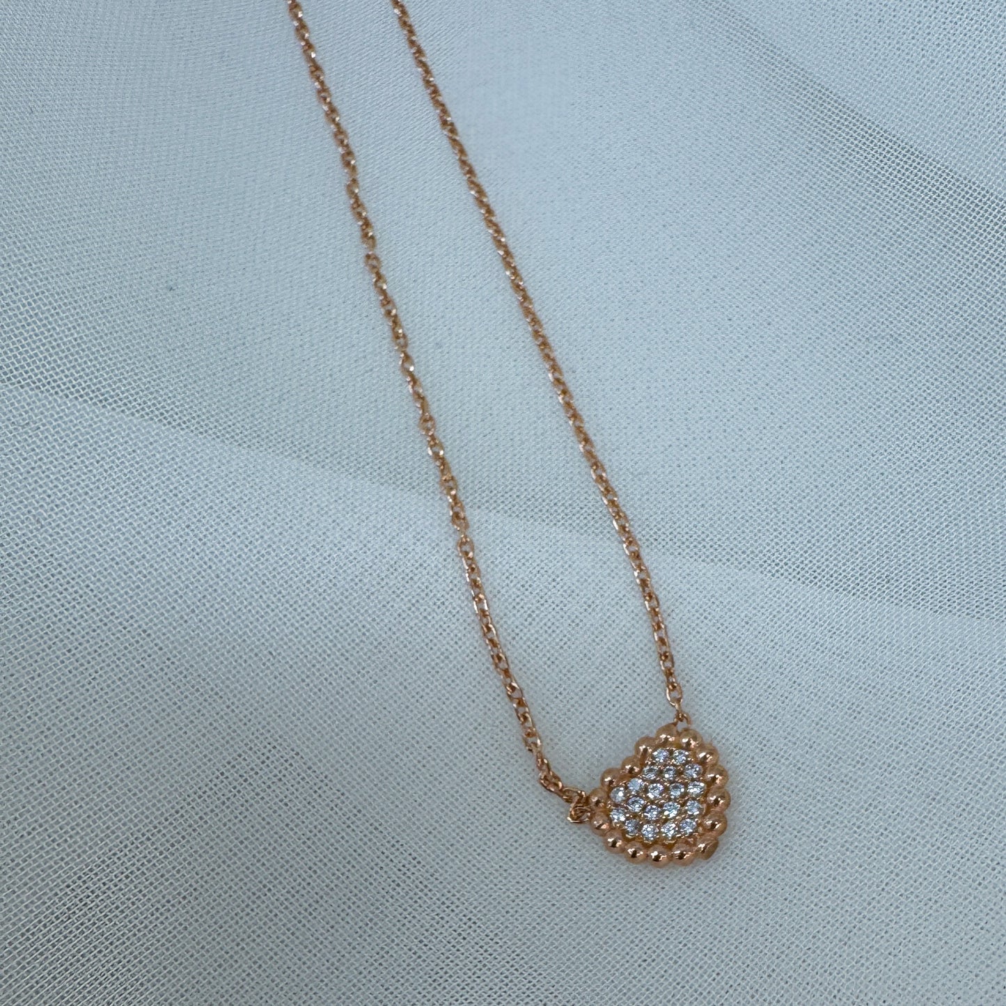 Collana catena rolò cm 35 con cuore di zirconi con contorno rosé - Lumiere Bijoux