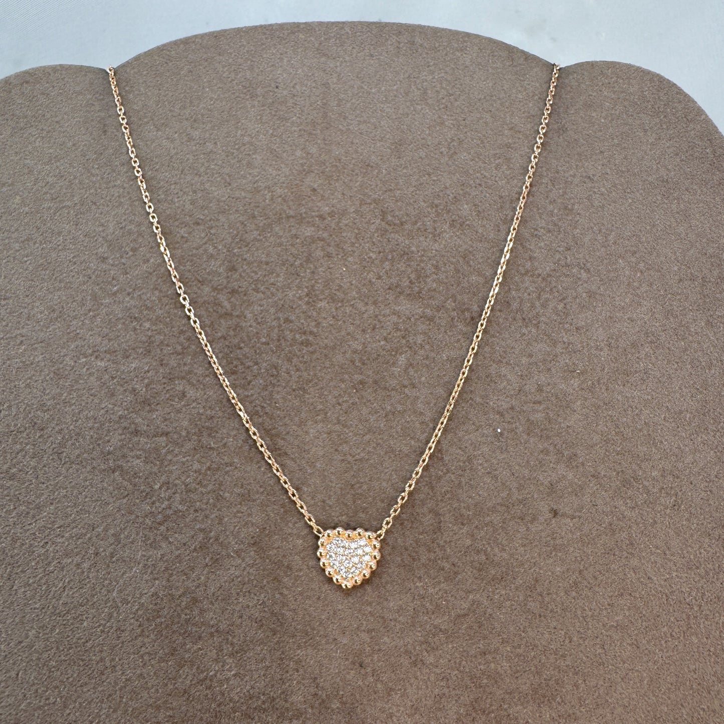 Collana catena rolò cm 35 con cuore di zirconi con contorno rosé - Lumiere Bijoux