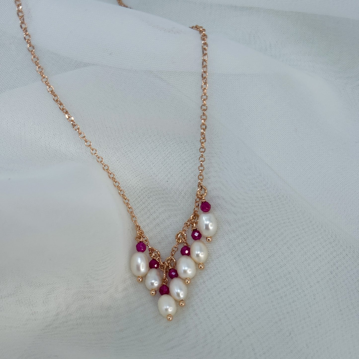 Collana cristalli rosario alternata da perle tonde cm33 - Lumiere Bijoux