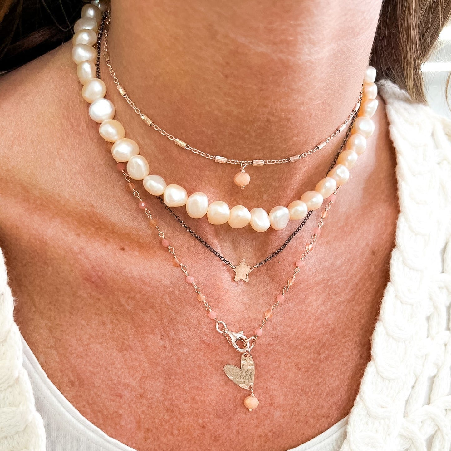 Collana perle sassetto rosa cm 36 - Lumiere Bijoux