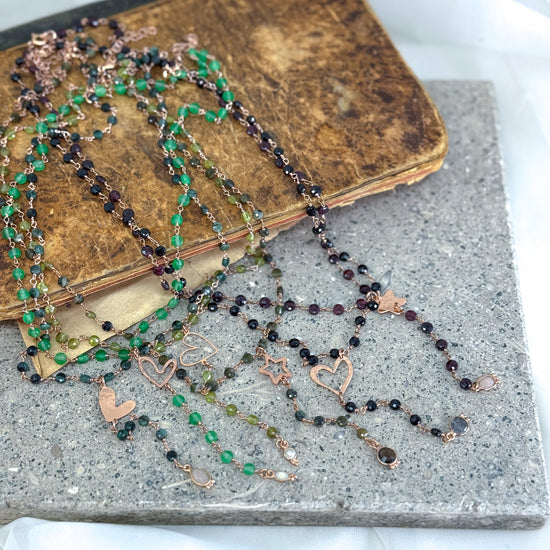 Collana Cristalli multicolore con soggetto in argento rosé e pietra Parigi - 45cm - Lumiere Bijoux