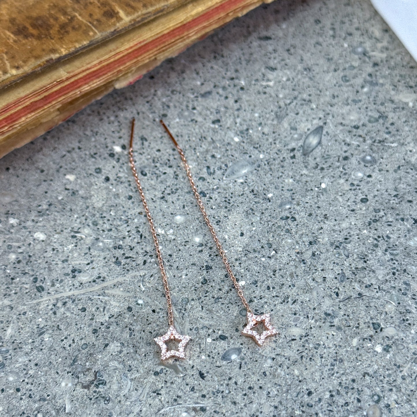 Coppia orecchini catenella stella vuota zirconi argento rosé - Lumiere Bijoux