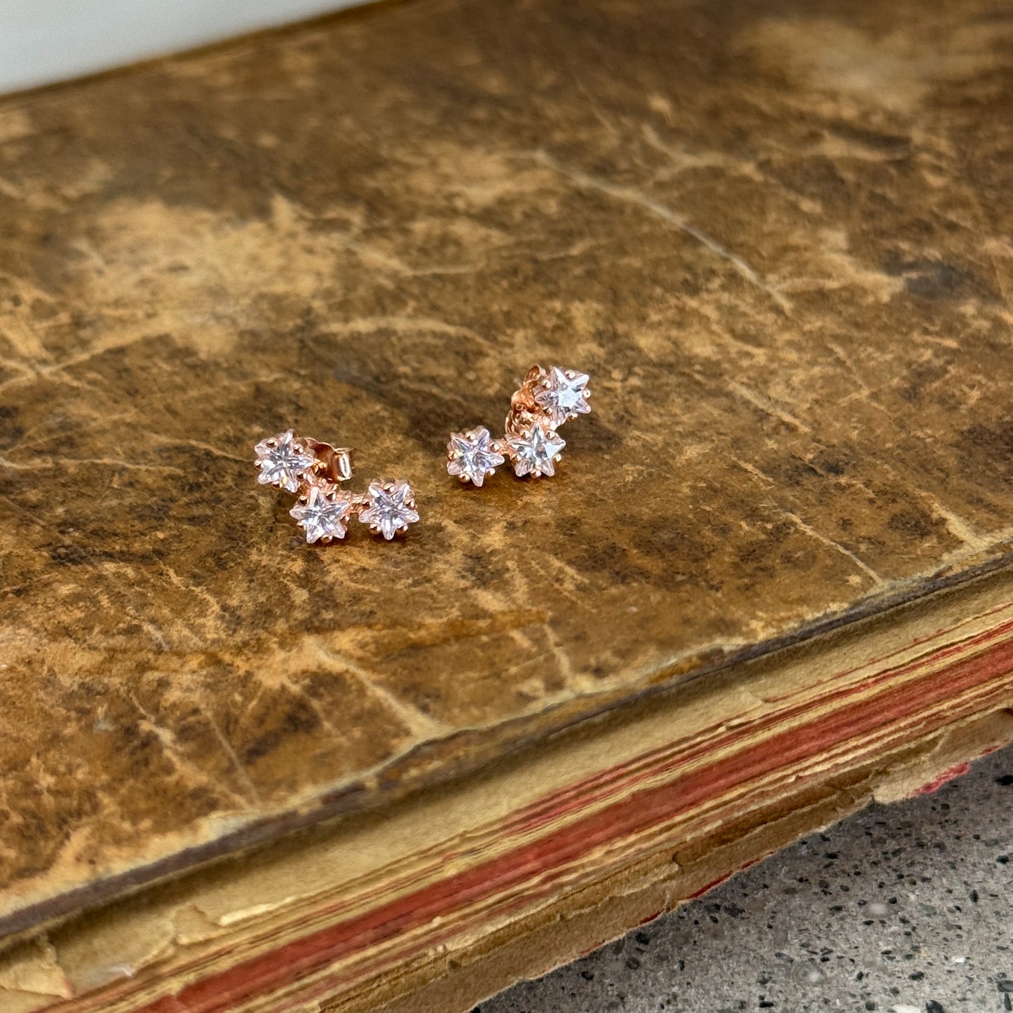 Coppia orecchini tris stelle zirconi argento rosé - Lumiere Bijoux