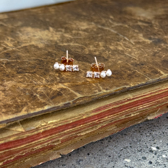 Coppia orecchini doppio microperle e microzirconi argento rosé - Lumiere Bijoux